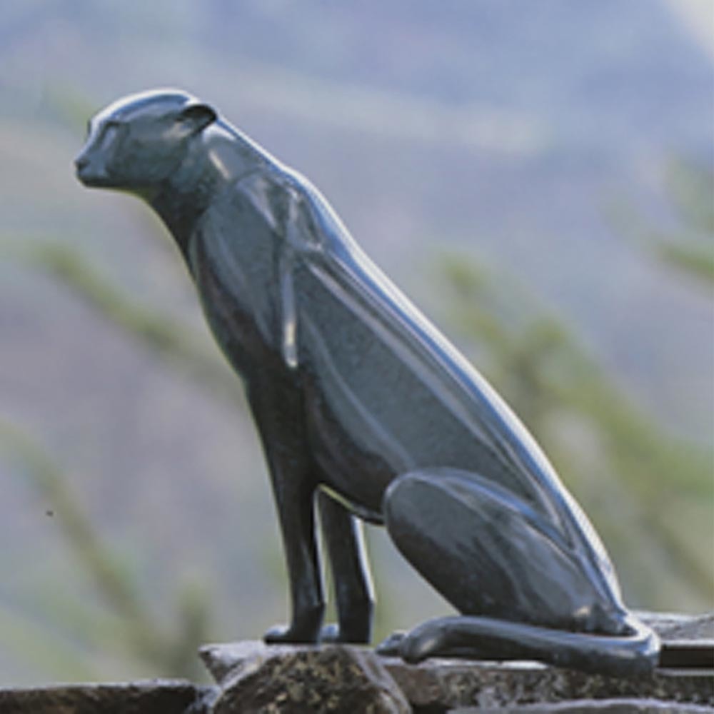 Loet Vanderveen - CHEETAH, SEATED W/POL HEAD (153P) - BRONZE - 20 X 12 X 20 - These sculptures are bronze limited editions.
<br>
<br><a href="/[sculpture]/[available]-[patina]-[swatches]/">More than 30 patinas are available</a>. Available patinas are indicated as IN STOCK. Loet Vanderveen limited editions are always in strong demand and our stocked inventory sells quickly. Special orders are not being taken at this time.
<br>
<br>Allow a few weeks for your sculptures to arrive as each one is thoroughly prepared and packed in our warehouse. This includes fully customized crating and boxing for each piece. Your patience is appreciated during this process as we strive to ensure that your new artwork safely arrives.
<br>
<br>Shipping and Handling TBD