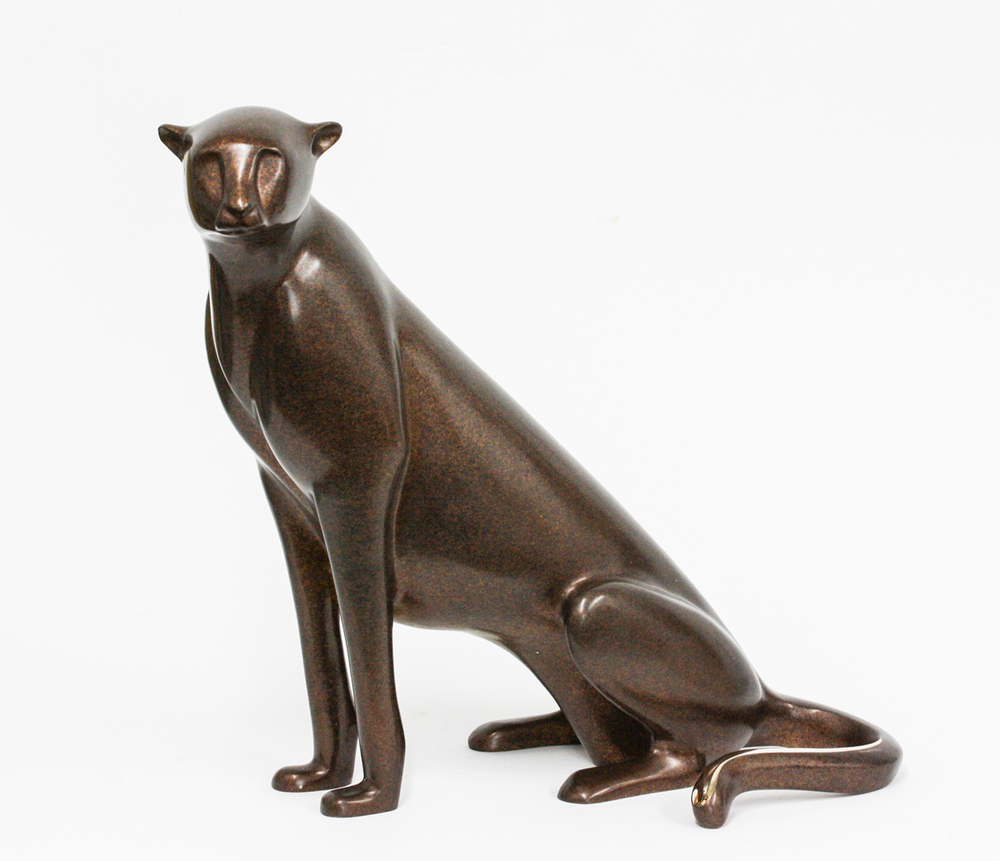 Loet Vanderveen - CHEETAH, SEATED (153) - BRONZE - 20 X 12 X 20 - These sculptures are bronze limited editions.
<br>
<br><a href="/[sculpture]/[available]-[patina]-[swatches]/">More than 30 patinas are available</a>. Available patinas are indicated as IN STOCK. Loet Vanderveen limited editions are always in strong demand and our stocked inventory sells quickly. Special orders are not being taken at this time.
<br>
<br>Allow a few weeks for your sculptures to arrive as each one is thoroughly prepared and packed in our warehouse. This includes fully customized crating and boxing for each piece. Your patience is appreciated during this process as we strive to ensure that your new artwork safely arrives.
<br>
<br>Shipping and Handling TBD