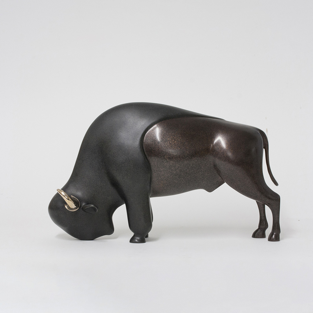Loet Vanderveen - BISON (165) - BRONZE - 15 X 10 X 9 - These sculptures are bronze limited editions.
<br>
<br><a href="/[sculpture]/[available]-[patina]-[swatches]/">More than 30 patinas are available</a>. Available patinas are indicated as IN STOCK. Loet Vanderveen limited editions are always in strong demand and our stocked inventory sells quickly. Special orders are not being taken at this time.
<br>
<br>Allow a few weeks for your sculptures to arrive as each one is thoroughly prepared and packed in our warehouse. This includes fully customized crating and boxing for each piece. Your patience is appreciated during this process as we strive to ensure that your new artwork safely arrives.
<br>
<br>Shipping and Handling TBD