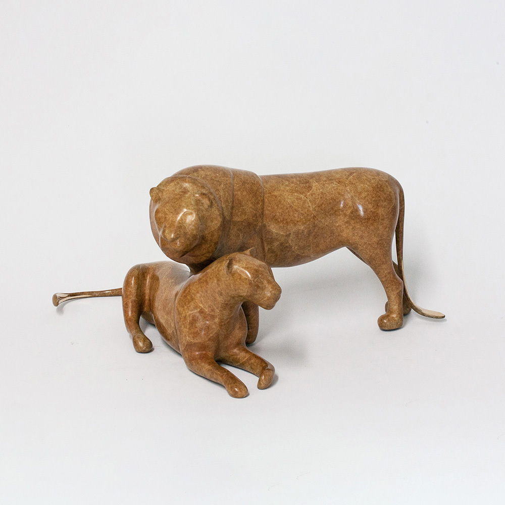 Loet Vanderveen - LION PAIR (180) - BRONZE - 17 X 9 X 7.25 - These sculptures are bronze limited editions.
<br>
<br><a href="/[sculpture]/[available]-[patina]-[swatches]/">More than 30 patinas are available</a>. Available patinas are indicated as IN STOCK. Loet Vanderveen limited editions are always in strong demand and our stocked inventory sells quickly. Special orders are not being taken at this time.
<br>
<br>Allow a few weeks for your sculptures to arrive as each one is thoroughly prepared and packed in our warehouse. This includes fully customized crating and boxing for each piece. Your patience is appreciated during this process as we strive to ensure that your new artwork safely arrives.
<br>
<br>Shipping and Handling TBD