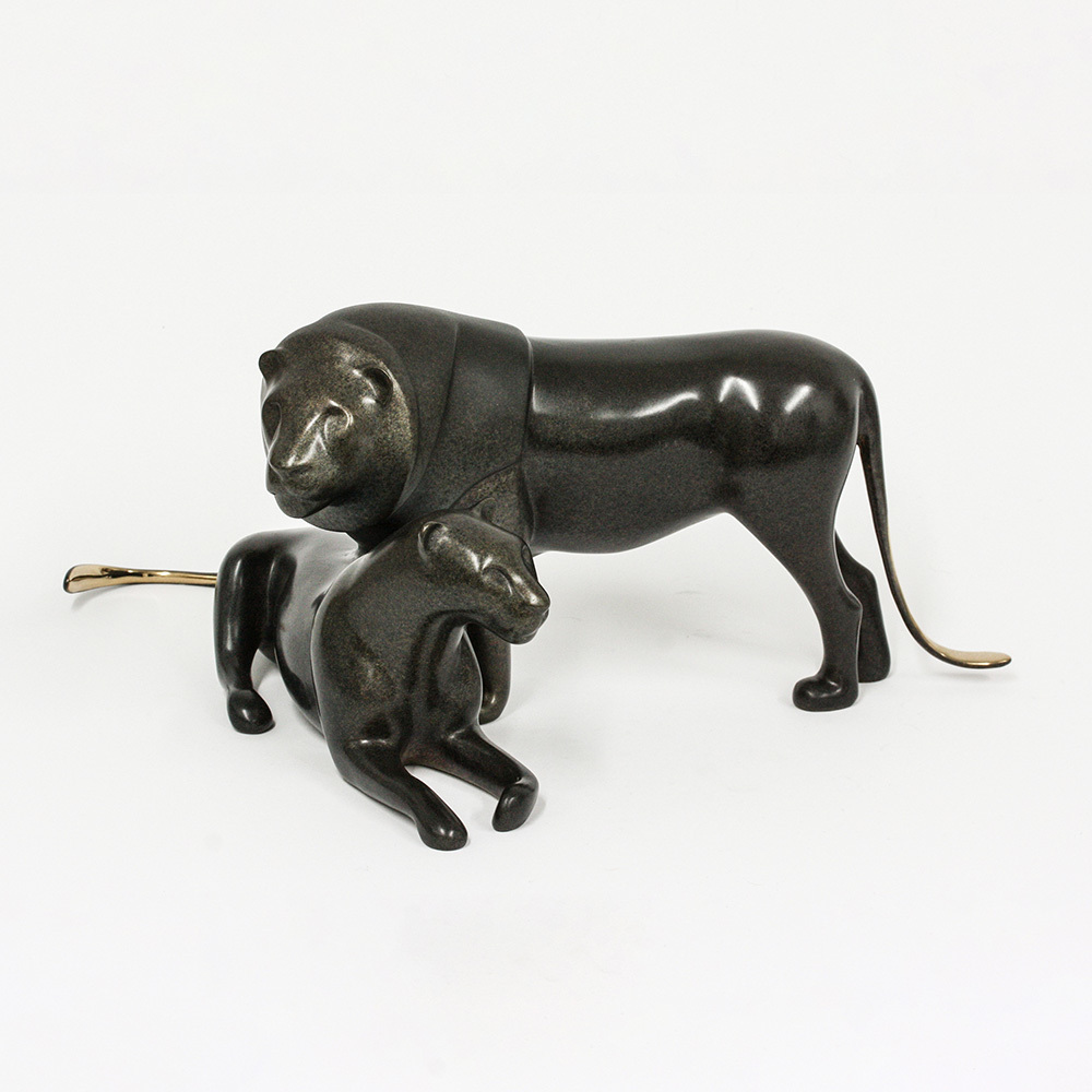 Loet Vanderveen - LION PAIR (180) - BRONZE - 17 X 9 X 7.25 - These sculptures are bronze limited editions.
<br>
<br><a href="/[sculpture]/[available]-[patina]-[swatches]/">More than 30 patinas are available</a>. Available patinas are indicated as IN STOCK. Loet Vanderveen limited editions are always in strong demand and our stocked inventory sells quickly. Special orders are not being taken at this time.
<br>
<br>Allow a few weeks for your sculptures to arrive as each one is thoroughly prepared and packed in our warehouse. This includes fully customized crating and boxing for each piece. Your patience is appreciated during this process as we strive to ensure that your new artwork safely arrives.
<br>
<br>Shipping and Handling TBD