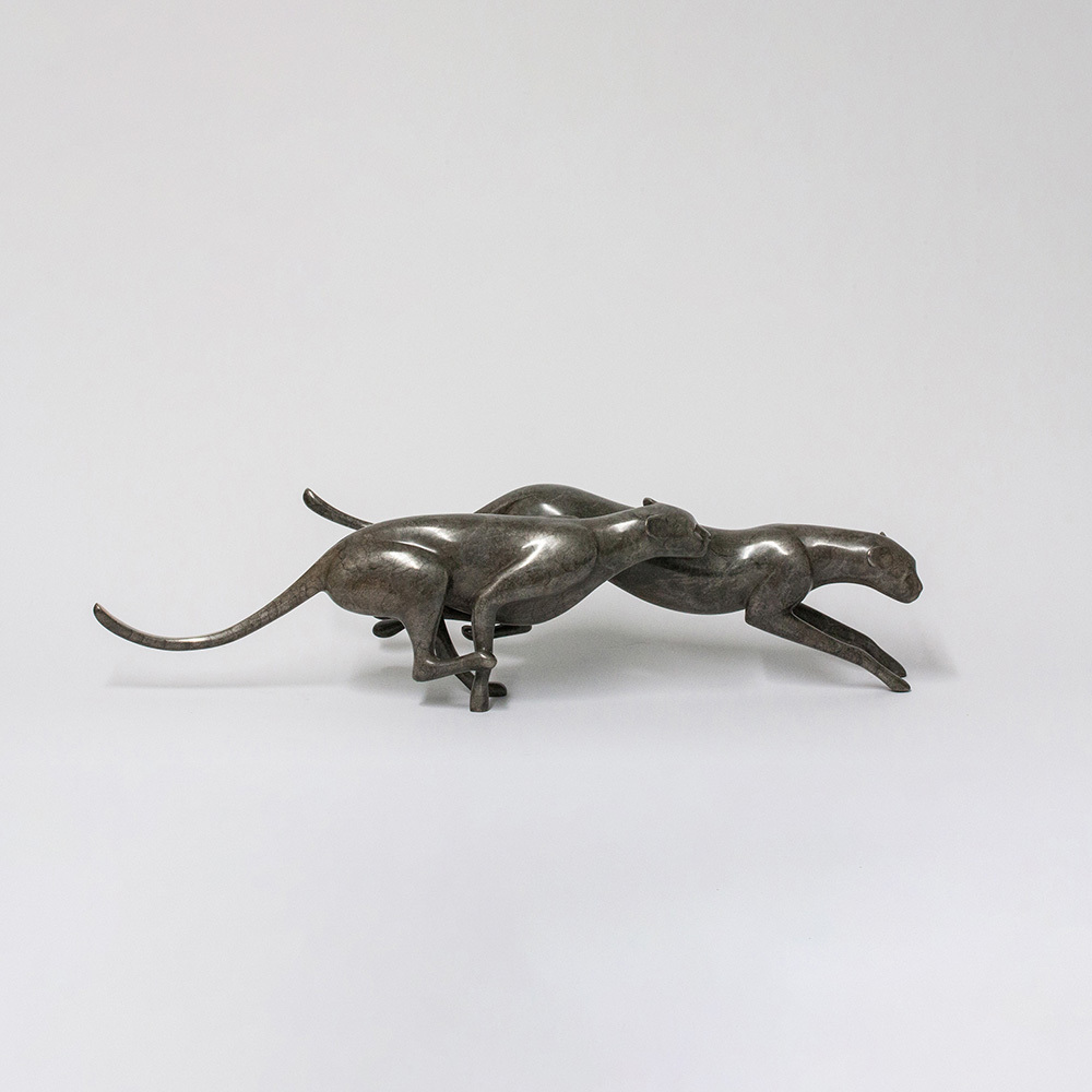 Loet Vanderveen - CHEETAHS, RUNNING (184) - BRONZE - 27.5 X 7 X 6.75 - These sculptures are bronze limited editions.
<br>
<br><a href="/[sculpture]/[available]-[patina]-[swatches]/">More than 30 patinas are available</a>. Available patinas are indicated as IN STOCK. Loet Vanderveen limited editions are always in strong demand and our stocked inventory sells quickly. Special orders are not being taken at this time.
<br>
<br>Allow a few weeks for your sculptures to arrive as each one is thoroughly prepared and packed in our warehouse. This includes fully customized crating and boxing for each piece. Your patience is appreciated during this process as we strive to ensure that your new artwork safely arrives.
<br>
<br>Shipping and Handling TBD