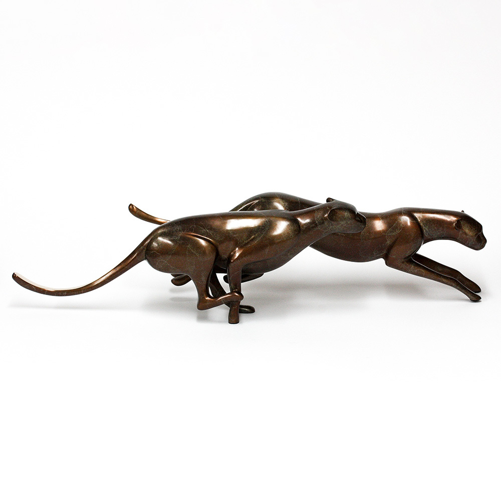 Loet Vanderveen - CHEETAHS, RUNNING (184) - BRONZE - 27.5 X 7 X 6.75 - Free Shipping Anywhere In The USA!
<br>
<br>These sculptures are bronze limited editions.
<br>
<br><a href="/[sculpture]/[available]-[patina]-[swatches]/">More than 30 patinas are available</a>. Available patinas are indicated as IN STOCK. Loet Vanderveen limited editions are always in strong demand and our stocked inventory sells quickly. Special orders are not being taken at this time.
<br>
<br>Allow a few weeks for your sculptures to arrive as each one is thoroughly prepared and packed in our warehouse. This includes fully customized crating and boxing for each piece. Your patience is appreciated during this process as we strive to ensure that your new artwork safely arrives.
