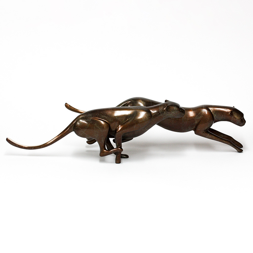 Loet Vanderveen - CHEETAHS, RUNNING (184) - BRONZE - 27.5 X 7 X 6.75 - These sculptures are bronze limited editions.
<br>
<br><a href="/[sculpture]/[available]-[patina]-[swatches]/">More than 30 patinas are available</a>. Available patinas are indicated as IN STOCK. Loet Vanderveen limited editions are always in strong demand and our stocked inventory sells quickly. Special orders are not being taken at this time.
<br>
<br>Allow a few weeks for your sculptures to arrive as each one is thoroughly prepared and packed in our warehouse. This includes fully customized crating and boxing for each piece. Your patience is appreciated during this process as we strive to ensure that your new artwork safely arrives.
<br>
<br>Shipping and Handling TBD