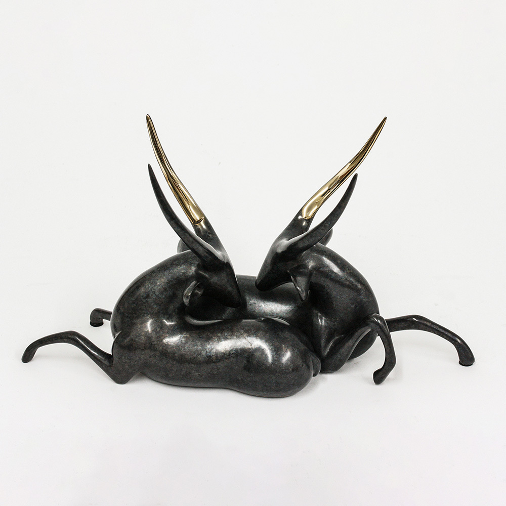 Loet Vanderveen - WATERBUCKS (186) - BRONZE - 12 X 6.5 - These sculptures are bronze limited editions.
<br>
<br><a href="/[sculpture]/[available]-[patina]-[swatches]/">More than 30 patinas are available</a>. Available patinas are indicated as IN STOCK. Loet Vanderveen limited editions are always in strong demand and our stocked inventory sells quickly. Special orders are not being taken at this time.
<br>
<br>Allow a few weeks for your sculptures to arrive as each one is thoroughly prepared and packed in our warehouse. This includes fully customized crating and boxing for each piece. Your patience is appreciated during this process as we strive to ensure that your new artwork safely arrives.
<br>
<br>Shipping and Handling TBD