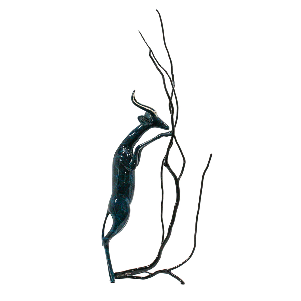 Loet Vanderveen - GERENUK & TREE (194) - BRONZE - 8 X 19 - These sculptures are bronze limited editions.
<br>
<br><a href="/[sculpture]/[available]-[patina]-[swatches]/">More than 30 patinas are available</a>. Available patinas are indicated as IN STOCK. Loet Vanderveen limited editions are always in strong demand and our stocked inventory sells quickly. Special orders are not being taken at this time.
<br>
<br>Allow a few weeks for your sculptures to arrive as each one is thoroughly prepared and packed in our warehouse. This includes fully customized crating and boxing for each piece. Your patience is appreciated during this process as we strive to ensure that your new artwork safely arrives.
<br>
<br>Shipping and Handling TBD