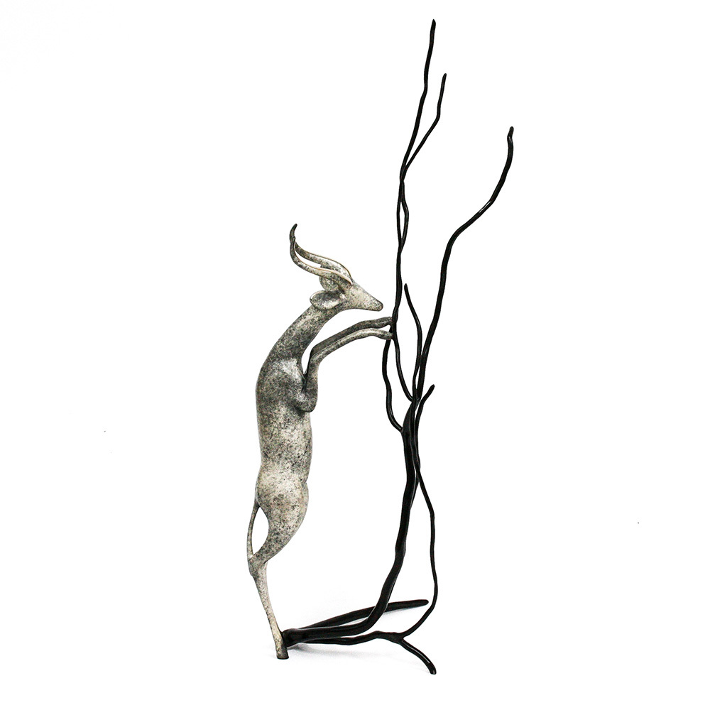 Loet Vanderveen - GERENUK & TREE (194) - BRONZE - 8 X 19 - These sculptures are bronze limited editions.
<br>
<br><a href="/[sculpture]/[available]-[patina]-[swatches]/">More than 30 patinas are available</a>. Available patinas are indicated as IN STOCK. Loet Vanderveen limited editions are always in strong demand and our stocked inventory sells quickly. Special orders are not being taken at this time.
<br>
<br>Allow a few weeks for your sculptures to arrive as each one is thoroughly prepared and packed in our warehouse. This includes fully customized crating and boxing for each piece. Your patience is appreciated during this process as we strive to ensure that your new artwork safely arrives.
<br>
<br>Shipping and Handling TBD
