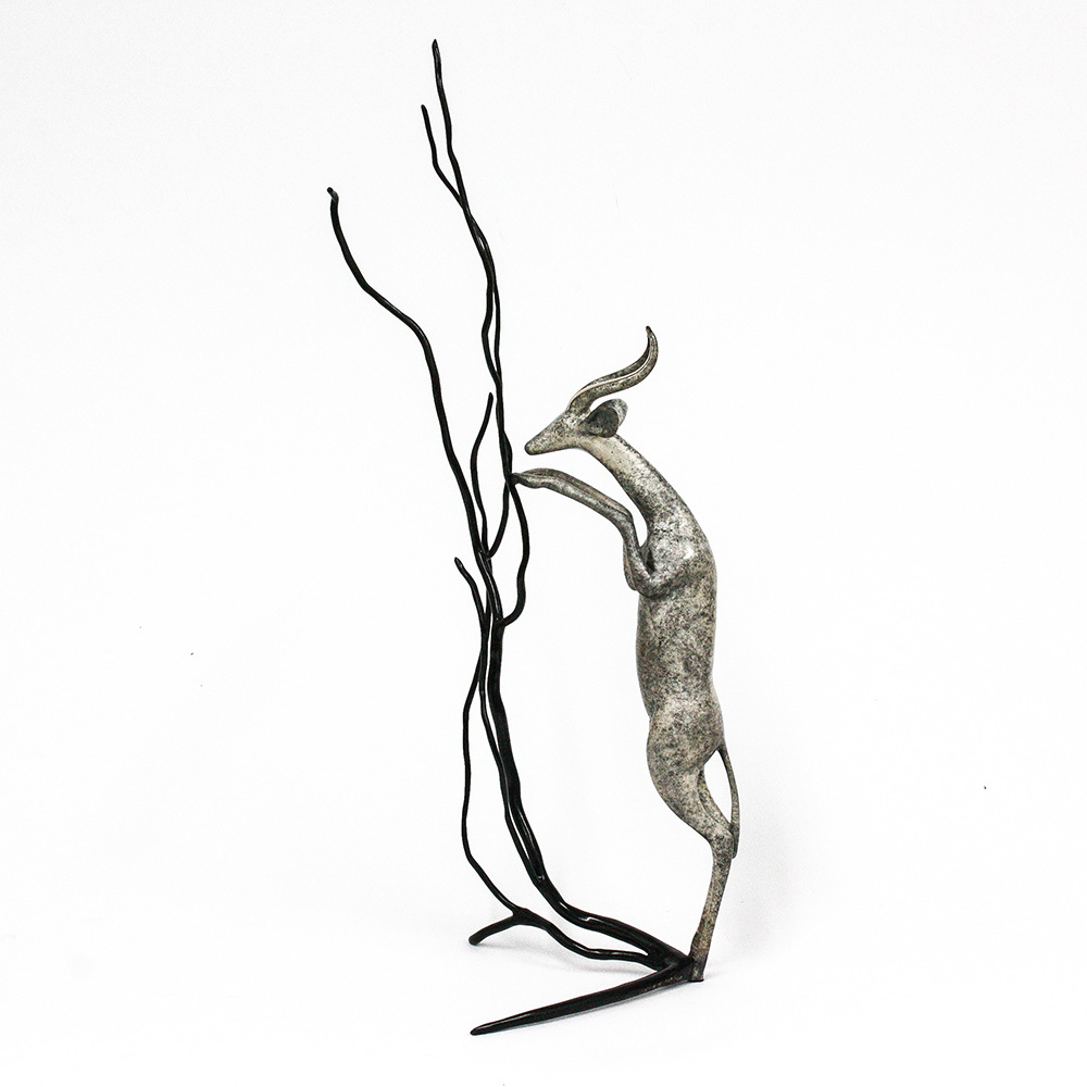 Loet Vanderveen - GERENUK & TREE (194) - BRONZE - 8 X 19 - These sculptures are bronze limited editions.
<br>
<br><a href="/[sculpture]/[available]-[patina]-[swatches]/">More than 30 patinas are available</a>. Available patinas are indicated as IN STOCK. Loet Vanderveen limited editions are always in strong demand and our stocked inventory sells quickly. Special orders are not being taken at this time.
<br>
<br>Allow a few weeks for your sculptures to arrive as each one is thoroughly prepared and packed in our warehouse. This includes fully customized crating and boxing for each piece. Your patience is appreciated during this process as we strive to ensure that your new artwork safely arrives.
<br>
<br>Shipping and Handling TBD