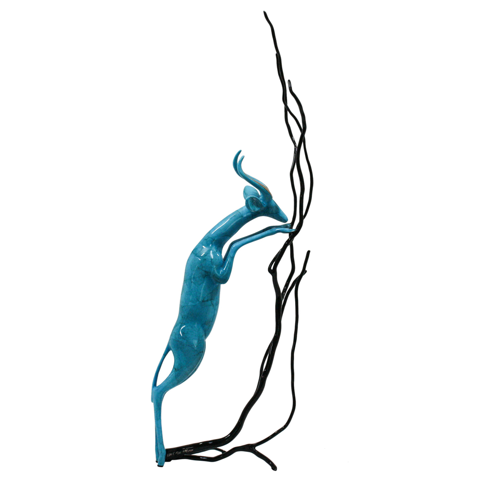 Loet Vanderveen - GERENUK & TREE (194) - BRONZE - 8 X 19 - These sculptures are bronze limited editions.
<br>
<br><a href="/[sculpture]/[available]-[patina]-[swatches]/">More than 30 patinas are available</a>. Available patinas are indicated as IN STOCK. Loet Vanderveen limited editions are always in strong demand and our stocked inventory sells quickly. Special orders are not being taken at this time.
<br>
<br>Allow a few weeks for your sculptures to arrive as each one is thoroughly prepared and packed in our warehouse. This includes fully customized crating and boxing for each piece. Your patience is appreciated during this process as we strive to ensure that your new artwork safely arrives.
<br>
<br>Shipping and Handling TBD