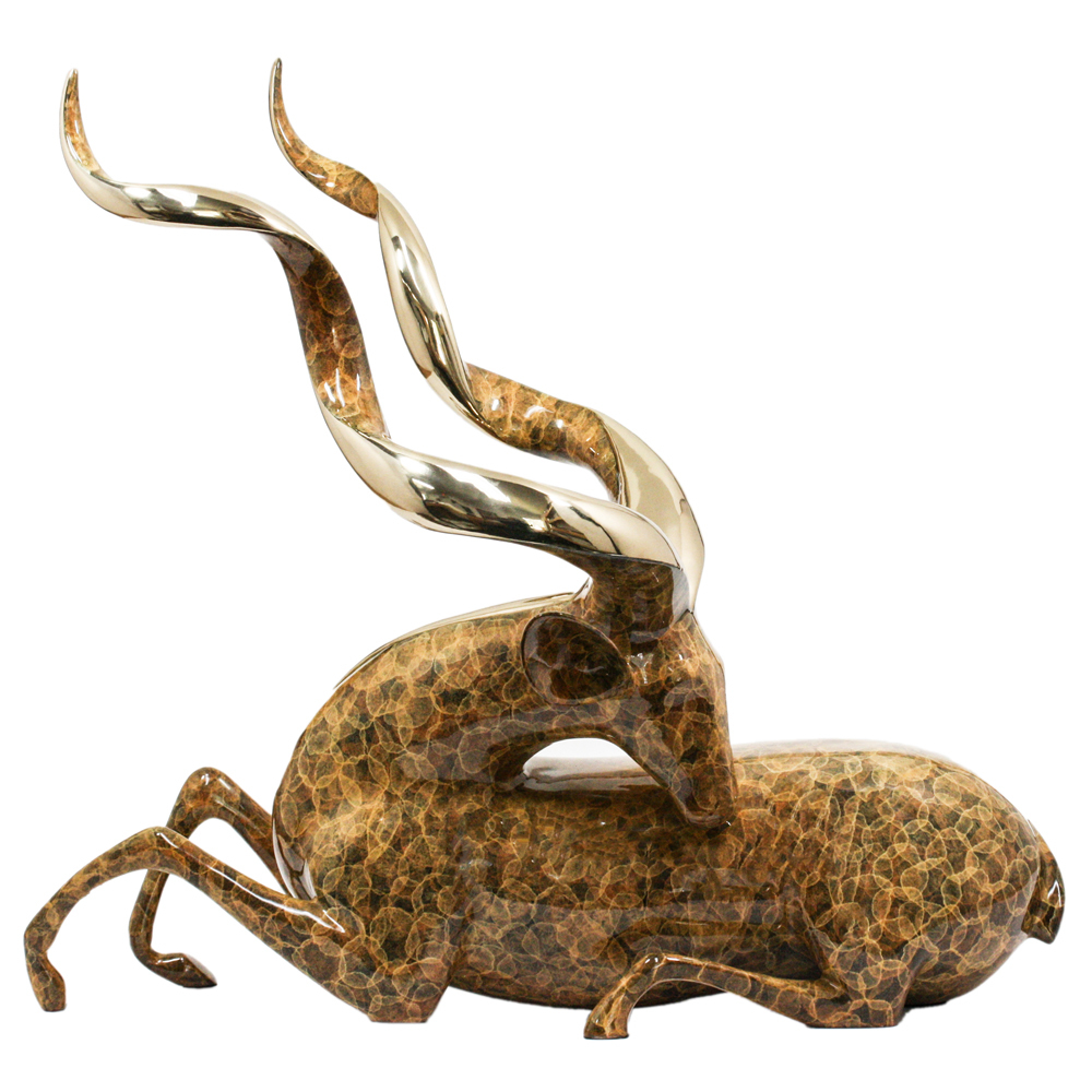 Loet Vanderveen - KUDU, GREATER (195) - BRONZE - 27 X 16 X 24 - These sculptures are bronze limited editions.
<br>
<br><a href="/[sculpture]/[available]-[patina]-[swatches]/">More than 30 patinas are available</a>. Available patinas are indicated as IN STOCK. Loet Vanderveen limited editions are always in strong demand and our stocked inventory sells quickly. Special orders are not being taken at this time.
<br>
<br>Allow a few weeks for your sculptures to arrive as each one is thoroughly prepared and packed in our warehouse. This includes fully customized crating and boxing for each piece. Your patience is appreciated during this process as we strive to ensure that your new artwork safely arrives.
<br>
<br>Shipping and Handling TBD