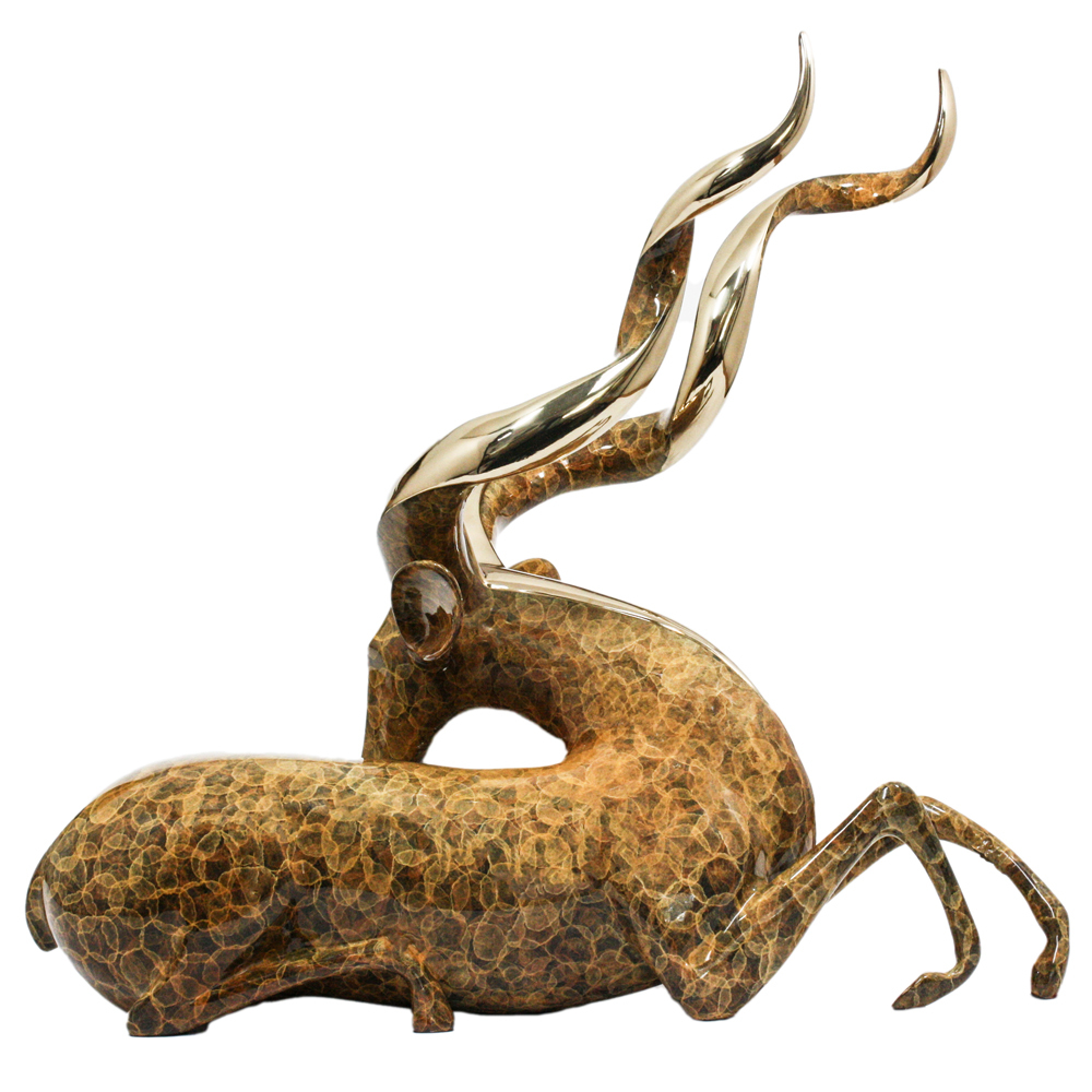 Loet Vanderveen - KUDU, GREATER (195) - BRONZE - 27 X 16 X 24 - These sculptures are bronze limited editions.
<br>
<br><a href="/[sculpture]/[available]-[patina]-[swatches]/">More than 30 patinas are available</a>. Available patinas are indicated as IN STOCK. Loet Vanderveen limited editions are always in strong demand and our stocked inventory sells quickly. Special orders are not being taken at this time.
<br>
<br>Allow a few weeks for your sculptures to arrive as each one is thoroughly prepared and packed in our warehouse. This includes fully customized crating and boxing for each piece. Your patience is appreciated during this process as we strive to ensure that your new artwork safely arrives.
<br>
<br>Shipping and Handling TBD