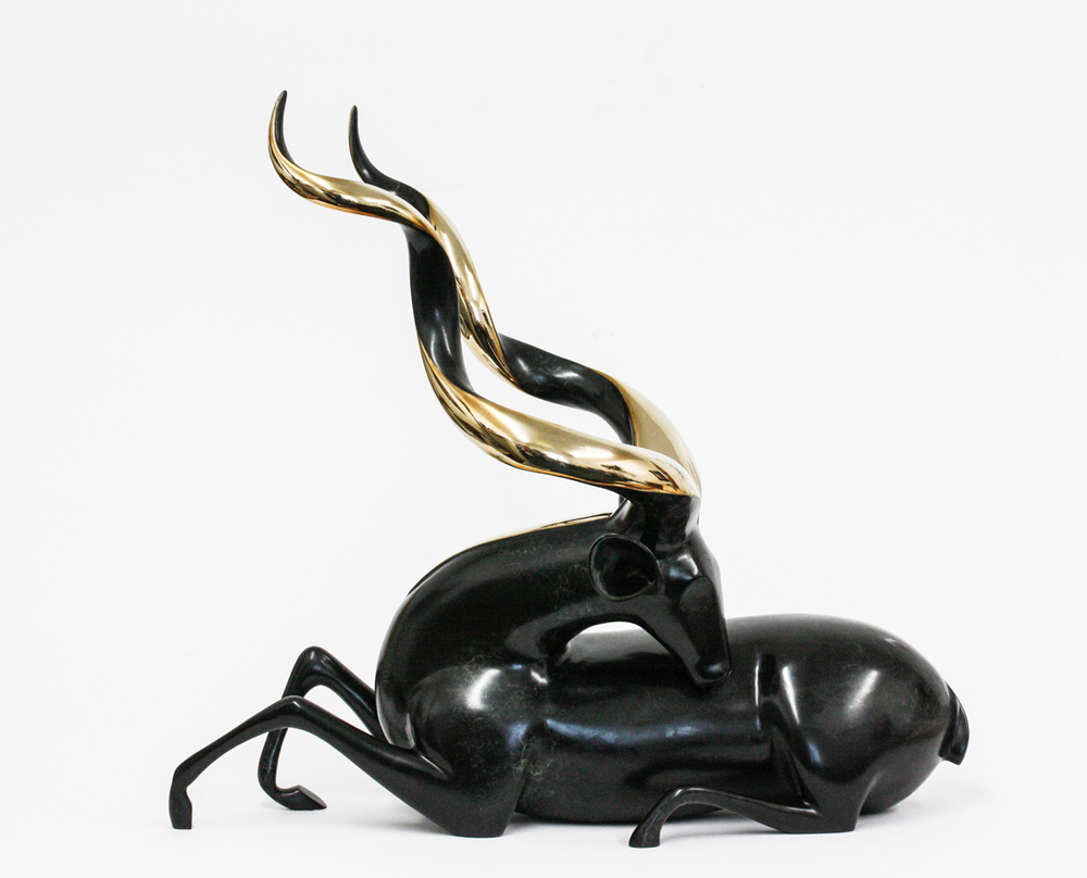 Loet Vanderveen - KUDU, GREATER (195) - BRONZE - 27 X 16 X 24 - These sculptures are bronze limited editions.
<br>
<br><a href="/[sculpture]/[available]-[patina]-[swatches]/">More than 30 patinas are available</a>. Available patinas are indicated as IN STOCK. Loet Vanderveen limited editions are always in strong demand and our stocked inventory sells quickly. Special orders are not being taken at this time.
<br>
<br>Allow a few weeks for your sculptures to arrive as each one is thoroughly prepared and packed in our warehouse. This includes fully customized crating and boxing for each piece. Your patience is appreciated during this process as we strive to ensure that your new artwork safely arrives.
<br>
<br>Shipping and Handling TBD