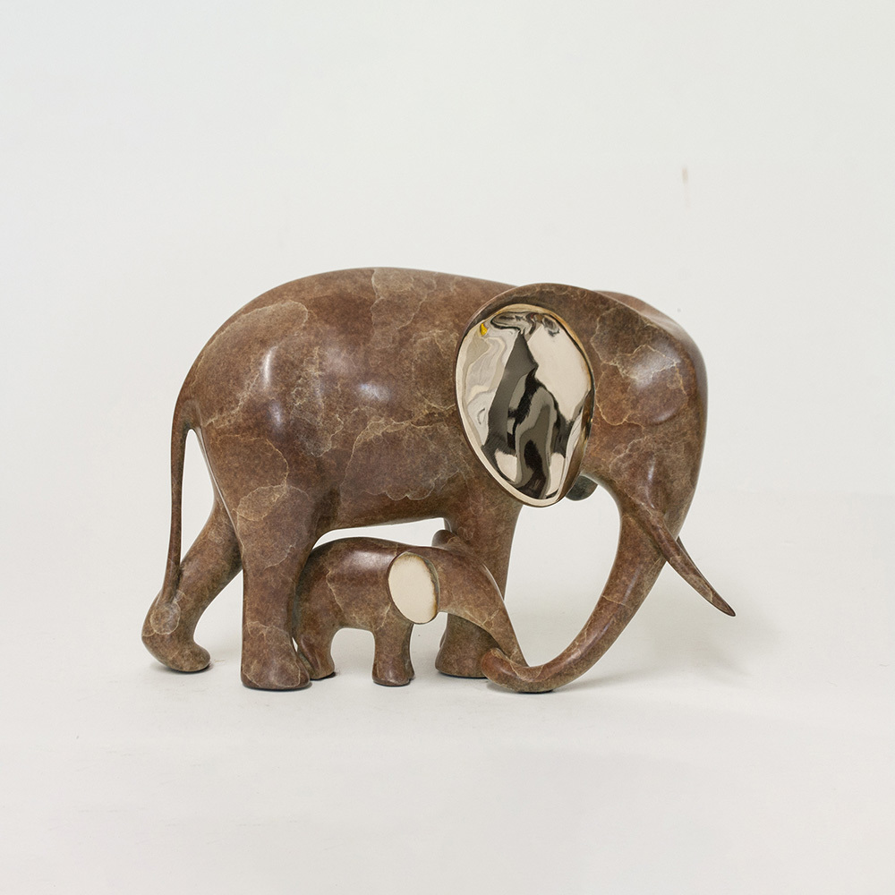 Loet Vanderveen - ELEPHANT & BABY (198) - BRONZE - 10 X 7 - These sculptures are bronze limited editions.
<br>
<br><a href="/[sculpture]/[available]-[patina]-[swatches]/">More than 30 patinas are available</a>. Available patinas are indicated as IN STOCK. Loet Vanderveen limited editions are always in strong demand and our stocked inventory sells quickly. Special orders are not being taken at this time.
<br>
<br>Allow a few weeks for your sculptures to arrive as each one is thoroughly prepared and packed in our warehouse. This includes fully customized crating and boxing for each piece. Your patience is appreciated during this process as we strive to ensure that your new artwork safely arrives.
<br>
<br>Shipping and Handling TBD
