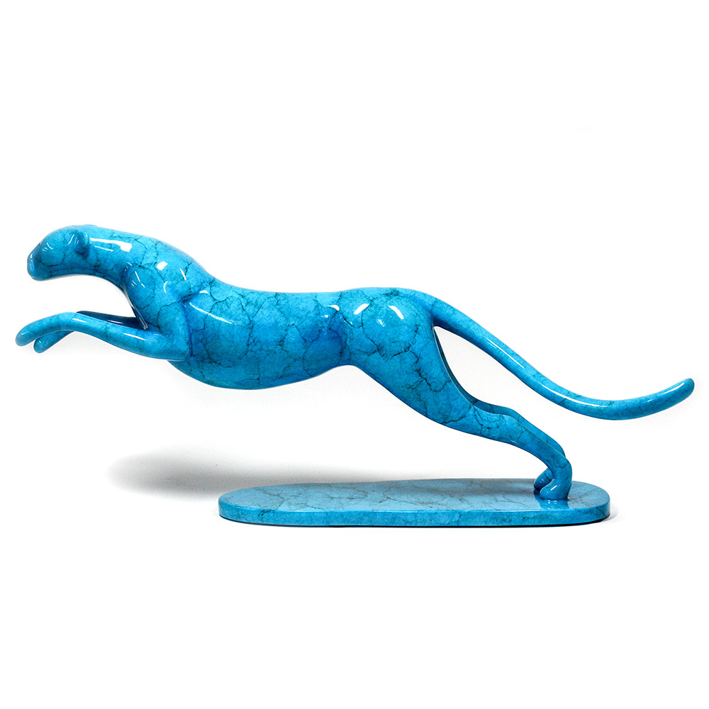 Loet Vanderveen - CHEETAH, LEAPING (302) - BRONZE - 16.5 X 4 X 7.5 - These sculptures are bronze limited editions.
<br>
<br><a href="/[sculpture]/[available]-[patina]-[swatches]/">More than 30 patinas are available</a>. Available patinas are indicated as IN STOCK. Loet Vanderveen limited editions are always in strong demand and our stocked inventory sells quickly. Special orders are not being taken at this time.
<br>
<br>Allow a few weeks for your sculptures to arrive as each one is thoroughly prepared and packed in our warehouse. This includes fully customized crating and boxing for each piece. Your patience is appreciated during this process as we strive to ensure that your new artwork safely arrives.
<br>
<br>Shipping and Handling TBD
