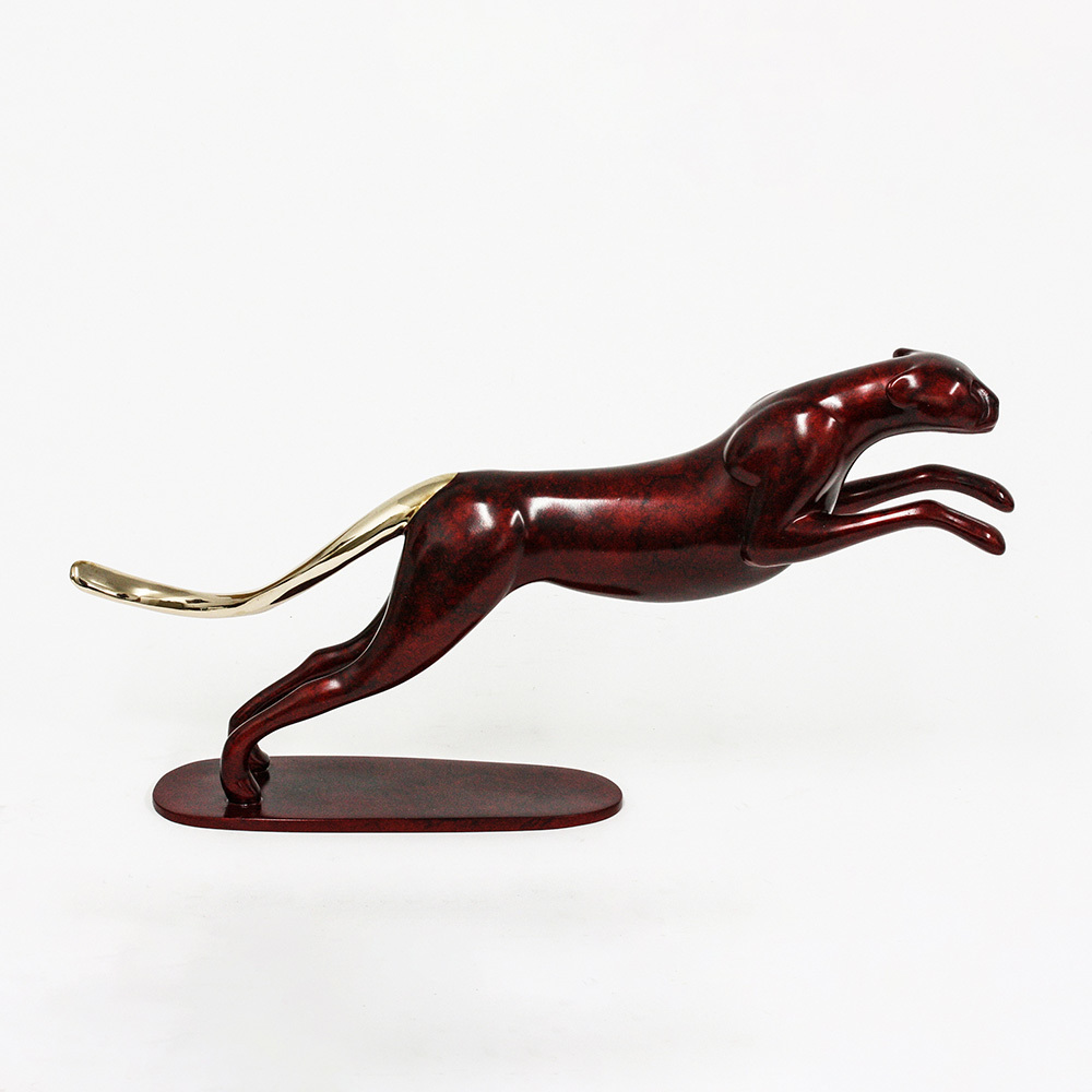 Loet Vanderveen - CHEETAH, LEAPING (302) - BRONZE - 16.5 X 4 X 7.5 - These sculptures are bronze limited editions.
<br>
<br><a href="/[sculpture]/[available]-[patina]-[swatches]/">More than 30 patinas are available</a>. Available patinas are indicated as IN STOCK. Loet Vanderveen limited editions are always in strong demand and our stocked inventory sells quickly. Special orders are not being taken at this time.
<br>
<br>Allow a few weeks for your sculptures to arrive as each one is thoroughly prepared and packed in our warehouse. This includes fully customized crating and boxing for each piece. Your patience is appreciated during this process as we strive to ensure that your new artwork safely arrives.
<br>
<br>Shipping and Handling TBD