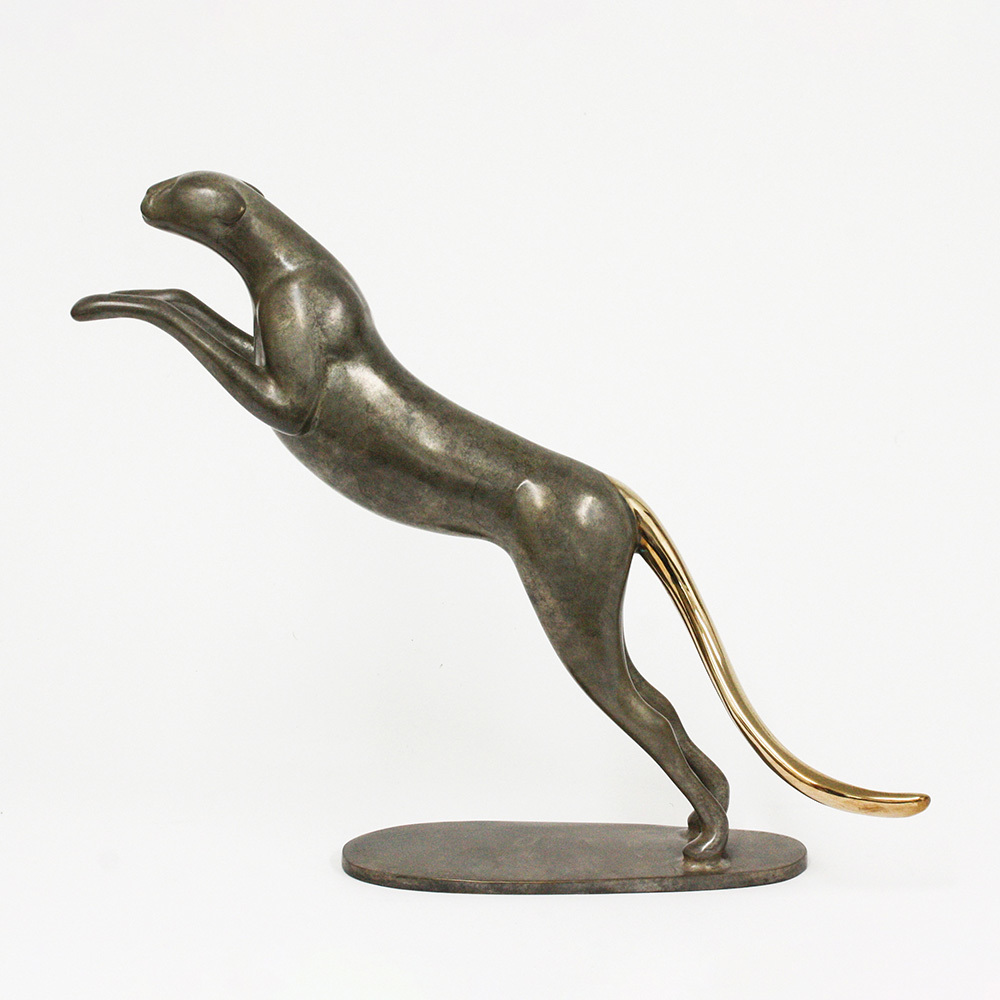 Loet Vanderveen - CHEETAH, LEAPING (302) - BRONZE - 16.5 X 4 X 7.5 - These sculptures are bronze limited editions.
<br>
<br><a href="/[sculpture]/[available]-[patina]-[swatches]/">More than 30 patinas are available</a>. Available patinas are indicated as IN STOCK. Loet Vanderveen limited editions are always in strong demand and our stocked inventory sells quickly. Special orders are not being taken at this time.
<br>
<br>Allow a few weeks for your sculptures to arrive as each one is thoroughly prepared and packed in our warehouse. This includes fully customized crating and boxing for each piece. Your patience is appreciated during this process as we strive to ensure that your new artwork safely arrives.
<br>
<br>Shipping and Handling TBD