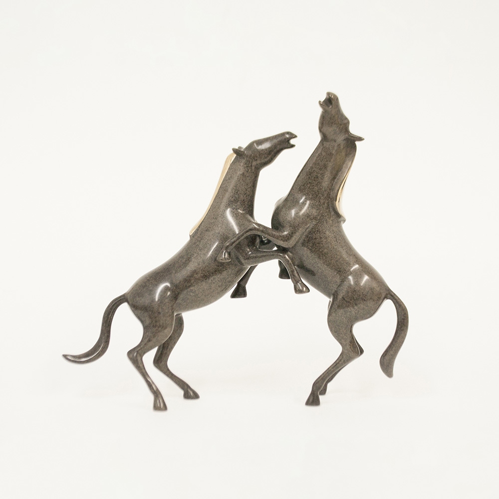 Loet Vanderveen - HORSES, FIGHTING STALLIONS (305) - BRONZE - 11.5 X 4 X 12.5 - These sculptures are bronze limited editions.
<br>
<br><a href="/[sculpture]/[available]-[patina]-[swatches]/">More than 30 patinas are available</a>. Available patinas are indicated as IN STOCK. Loet Vanderveen limited editions are always in strong demand and our stocked inventory sells quickly. Special orders are not being taken at this time.
<br>
<br>Allow a few weeks for your sculptures to arrive as each one is thoroughly prepared and packed in our warehouse. This includes fully customized crating and boxing for each piece. Your patience is appreciated during this process as we strive to ensure that your new artwork safely arrives.
<br>
<br>Shipping and Handling TBD