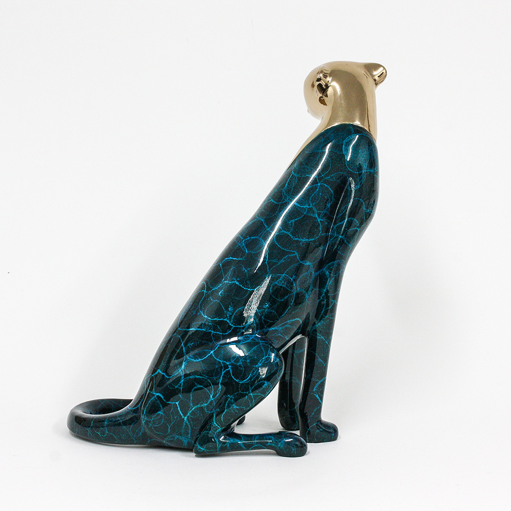 Loet Vanderveen - CHEETAH, SM SEATED #1 HEAD UP (309) - BRONZE - 14 X 8 X 14 - These sculptures are bronze limited editions.
<br>
<br><a href="/[sculpture]/[available]-[patina]-[swatches]/">More than 30 patinas are available</a>. Available patinas are indicated as IN STOCK. Loet Vanderveen limited editions are always in strong demand and our stocked inventory sells quickly. Special orders are not being taken at this time.
<br>
<br>Allow a few weeks for your sculptures to arrive as each one is thoroughly prepared and packed in our warehouse. This includes fully customized crating and boxing for each piece. Your patience is appreciated during this process as we strive to ensure that your new artwork safely arrives.
<br>
<br>Shipping and Handling TBD