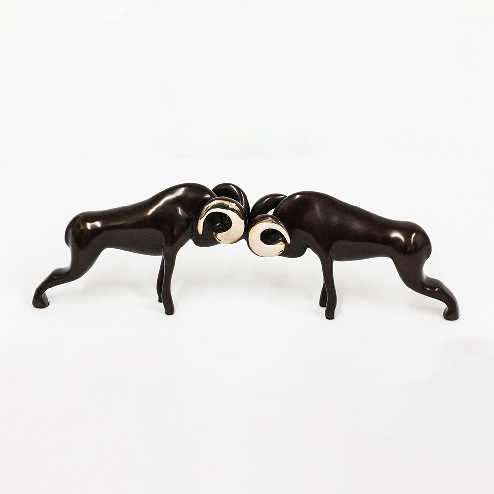 Loet Vanderveen - RAM PAIR, CLASSIC (324) - BRONZE - 10 X 2.75 - These sculptures are bronze limited editions.
<br>
<br><a href="/[sculpture]/[available]-[patina]-[swatches]/">More than 30 patinas are available</a>. Available patinas are indicated as IN STOCK. Loet Vanderveen limited editions are always in strong demand and our stocked inventory sells quickly. Special orders are not being taken at this time.
<br>
<br>Allow a few weeks for your sculptures to arrive as each one is thoroughly prepared and packed in our warehouse. This includes fully customized crating and boxing for each piece. Your patience is appreciated during this process as we strive to ensure that your new artwork safely arrives.
<br>
<br>Shipping and Handling TBD