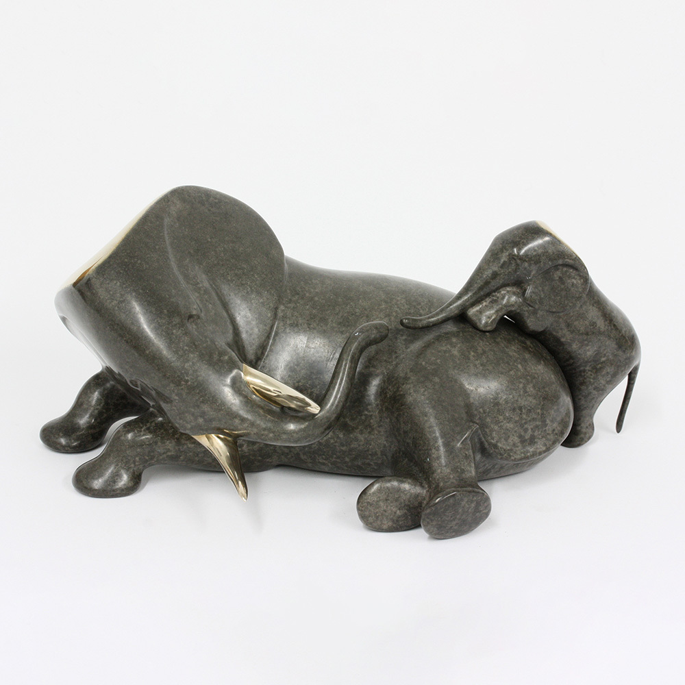 Loet Vanderveen - ELEPHANT & BABY RECLINING (333) - BRONZE - 12.5 X 8 X 5 - Free Shipping Anywhere In The USA!
<br>
<br>These sculptures are bronze limited editions.
<br>
<br><a href="/[sculpture]/[available]-[patina]-[swatches]/">More than 30 patinas are available</a>. Available patinas are indicated as IN STOCK. Loet Vanderveen limited editions are always in strong demand and our stocked inventory sells quickly. Special orders are not being taken at this time.
<br>
<br>Allow a few weeks for your sculptures to arrive as each one is thoroughly prepared and packed in our warehouse. This includes fully customized crating and boxing for each piece. Your patience is appreciated during this process as we strive to ensure that your new artwork safely arrives.
