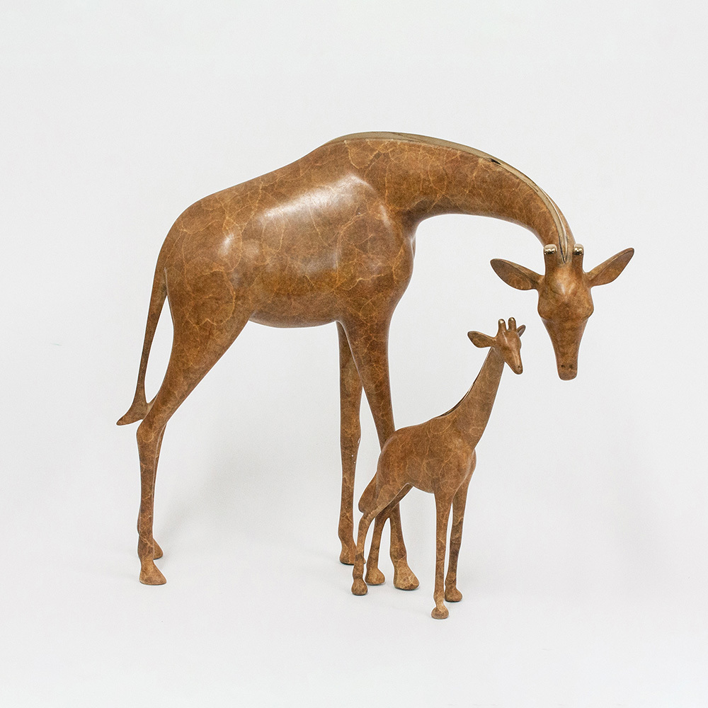 Loet Vanderveen - GIRAFFE AND BABY LG (340) - BRONZE - 16 X 8.5 X 14 - These sculptures are bronze limited editions.
<br>
<br><a href="/[sculpture]/[available]-[patina]-[swatches]/">More than 30 patinas are available</a>. Available patinas are indicated as IN STOCK. Loet Vanderveen limited editions are always in strong demand and our stocked inventory sells quickly. Special orders are not being taken at this time.
<br>
<br>Allow a few weeks for your sculptures to arrive as each one is thoroughly prepared and packed in our warehouse. This includes fully customized crating and boxing for each piece. Your patience is appreciated during this process as we strive to ensure that your new artwork safely arrives.
<br>
<br>Shipping and Handling TBD