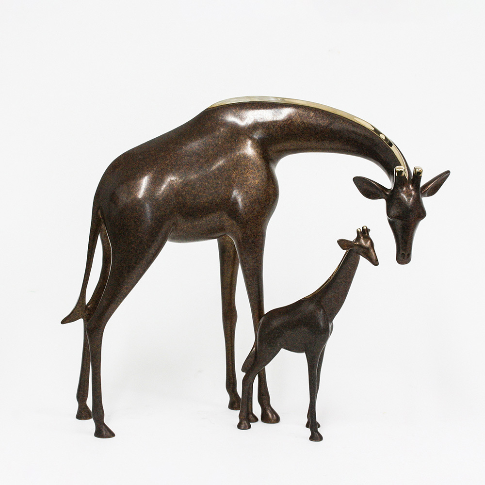 Loet Vanderveen - GIRAFFE AND BABY LG (340) - BRONZE - 16 X 8.5 X 14 - These sculptures are bronze limited editions.
<br>
<br><a href="/[sculpture]/[available]-[patina]-[swatches]/">More than 30 patinas are available</a>. Available patinas are indicated as IN STOCK. Loet Vanderveen limited editions are always in strong demand and our stocked inventory sells quickly. Special orders are not being taken at this time.
<br>
<br>Allow a few weeks for your sculptures to arrive as each one is thoroughly prepared and packed in our warehouse. This includes fully customized crating and boxing for each piece. Your patience is appreciated during this process as we strive to ensure that your new artwork safely arrives.
<br>
<br>Shipping and Handling TBD