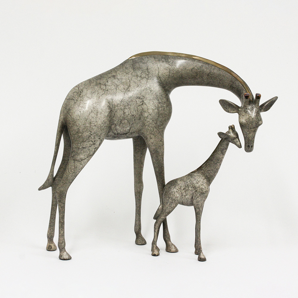 Loet Vanderveen - GIRAFFE AND BABY LG (340) - BRONZE - 16 X 8.5 X 14 - These sculptures are bronze limited editions.
<br>
<br><a href="/[sculpture]/[available]-[patina]-[swatches]/">More than 30 patinas are available</a>. Available patinas are indicated as IN STOCK. Loet Vanderveen limited editions are always in strong demand and our stocked inventory sells quickly. Special orders are not being taken at this time.
<br>
<br>Allow a few weeks for your sculptures to arrive as each one is thoroughly prepared and packed in our warehouse. This includes fully customized crating and boxing for each piece. Your patience is appreciated during this process as we strive to ensure that your new artwork safely arrives.
<br>
<br>Shipping and Handling TBD