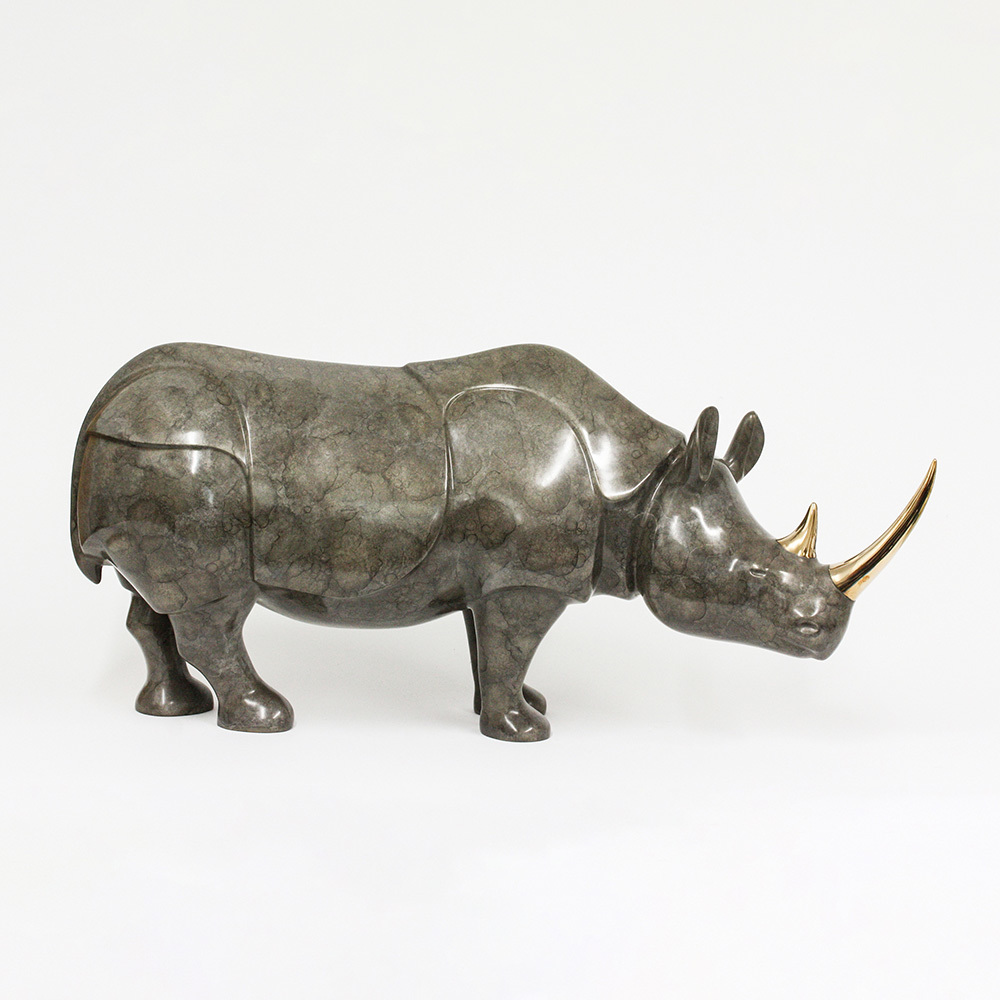 Loet Vanderveen - RHINO, IMPERIAL (341) - BRONZE - 28 X 10 X 13 - These sculptures are bronze limited editions.
<br>
<br><a href="/[sculpture]/[available]-[patina]-[swatches]/">More than 30 patinas are available</a>. Available patinas are indicated as IN STOCK. Loet Vanderveen limited editions are always in strong demand and our stocked inventory sells quickly. Special orders are not being taken at this time.
<br>
<br>Allow a few weeks for your sculptures to arrive as each one is thoroughly prepared and packed in our warehouse. This includes fully customized crating and boxing for each piece. Your patience is appreciated during this process as we strive to ensure that your new artwork safely arrives.
<br>
<br>Shipping and Handling TBD