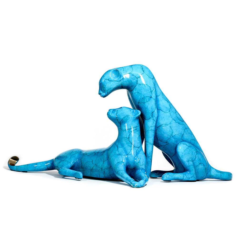Loet Vanderveen - CHEETAH COUPLE (350) - BRONZE - 20.5 X 18 X 12.5 - These sculptures are bronze limited editions.
<br>
<br><a href="/[sculpture]/[available]-[patina]-[swatches]/">More than 30 patinas are available</a>. Available patinas are indicated as IN STOCK. Loet Vanderveen limited editions are always in strong demand and our stocked inventory sells quickly. Special orders are not being taken at this time.
<br>
<br>Allow a few weeks for your sculptures to arrive as each one is thoroughly prepared and packed in our warehouse. This includes fully customized crating and boxing for each piece. Your patience is appreciated during this process as we strive to ensure that your new artwork safely arrives.
<br>
<br>Shipping and Handling TBD
