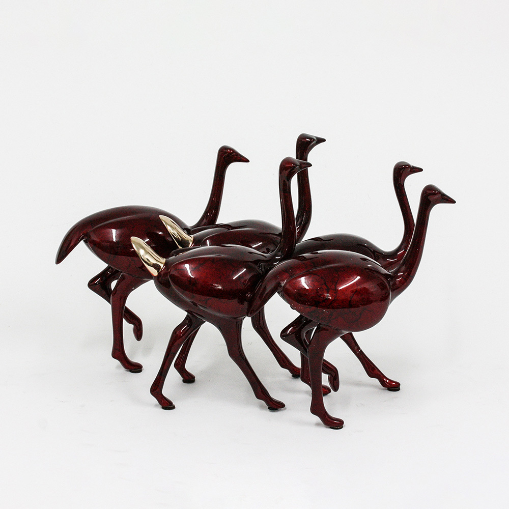 Loet Vanderveen - OSTRICHES RUNNING, SM. X5  (353) - BRONZE - 10 X 11 X 8 - These sculptures are bronze limited editions.
<br>
<br><a href="/[sculpture]/[available]-[patina]-[swatches]/">More than 30 patinas are available</a>. Available patinas are indicated as IN STOCK. Loet Vanderveen limited editions are always in strong demand and our stocked inventory sells quickly. Special orders are not being taken at this time.
<br>
<br>Allow a few weeks for your sculptures to arrive as each one is thoroughly prepared and packed in our warehouse. This includes fully customized crating and boxing for each piece. Your patience is appreciated during this process as we strive to ensure that your new artwork safely arrives.
<br>
<br>Shipping and Handling TBD