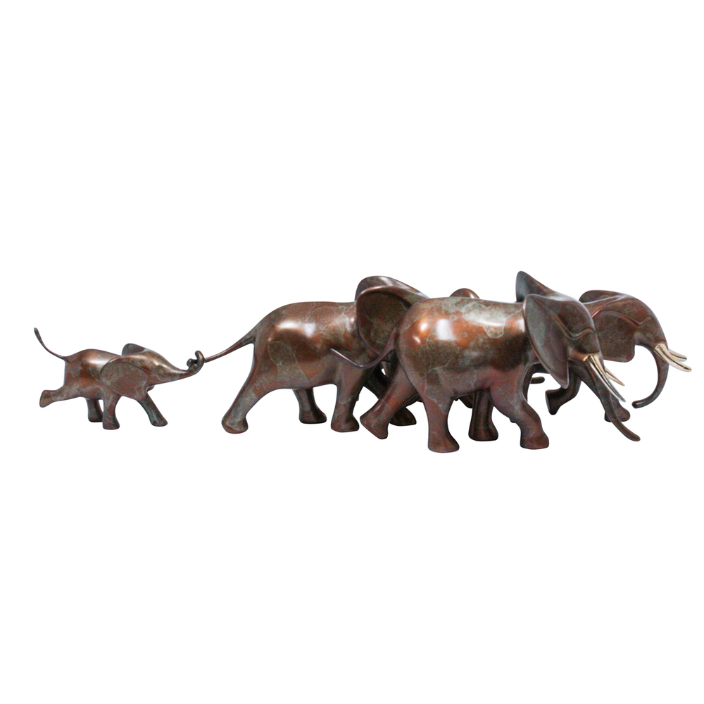 Loet Vanderveen - ELEPHANTS, RUNNING X5 (362) - BRONZE - 22 X 8 X 4.5 - Free Shipping Anywhere In The USA!
<br>
<br>These sculptures are bronze limited editions.
<br>
<br><a href="/[sculpture]/[available]-[patina]-[swatches]/">More than 30 patinas are available</a>. Available patinas are indicated as IN STOCK. Loet Vanderveen limited editions are always in strong demand and our stocked inventory sells quickly. Special orders are not being taken at this time.
<br>
<br>Allow a few weeks for your sculptures to arrive as each one is thoroughly prepared and packed in our warehouse. This includes fully customized crating and boxing for each piece. Your patience is appreciated during this process as we strive to ensure that your new artwork safely arrives.