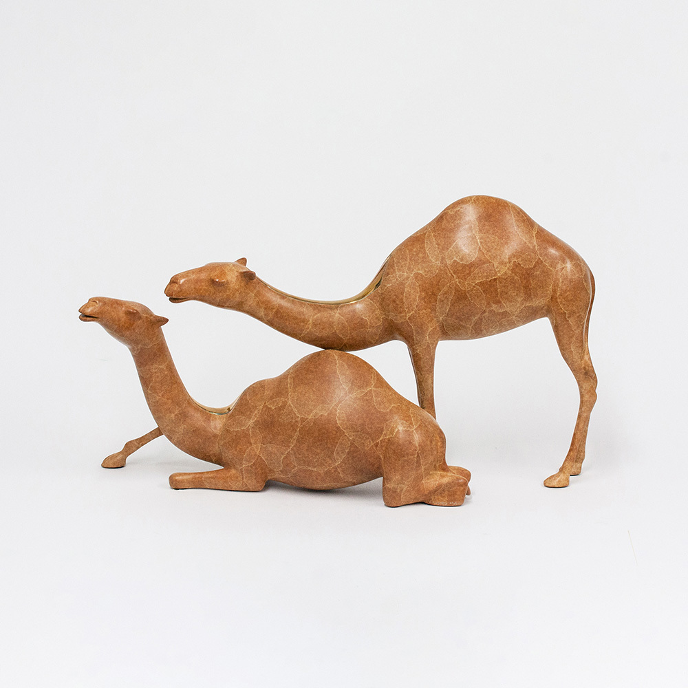 Loet Vanderveen - CAMEL, COUPLE (367) - BRONZE - 19.5 X 12 - Free Shipping Anywhere In The USA!<br><br>These sculptures are bronze limited editions.<br><br><a href="/[sculpture]/[available]-[patina]-[swatches]/">More than 30 patinas are available</a>. Available patinas are indicated as IN STOCK. Loet Vanderveen limited editions are always in strong demand and our stocked inventory sells quickly. Please contact the galleries for any special orders.<br><br>Allow a few weeks for your sculptures to arrive as each one is thoroughly prepared and packed in our warehouse. This includes fully customized crating and boxing for each piece. Your patience is appreciated during this process as we strive to ensure that your new artwork safely arrives.