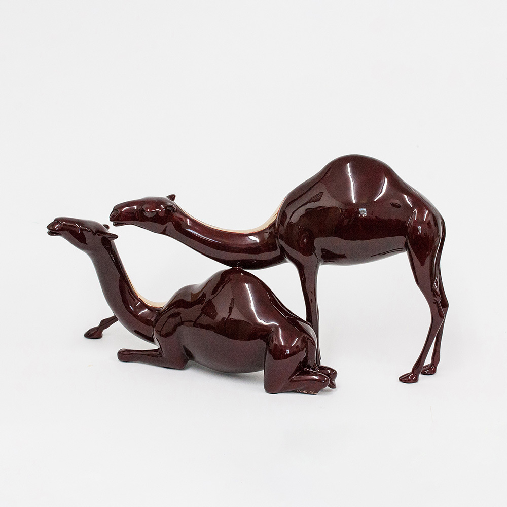 Loet Vanderveen - CAMEL, COUPLE (367) - BRONZE - 19.5 X 12 - These sculptures are bronze limited editions.
<br>
<br><a href="/[sculpture]/[available]-[patina]-[swatches]/">More than 30 patinas are available</a>. Available patinas are indicated as IN STOCK. Loet Vanderveen limited editions are always in strong demand and our stocked inventory sells quickly. Special orders are not being taken at this time.
<br>
<br>Allow a few weeks for your sculptures to arrive as each one is thoroughly prepared and packed in our warehouse. This includes fully customized crating and boxing for each piece. Your patience is appreciated during this process as we strive to ensure that your new artwork safely arrives.
<br>
<br>Shipping and Handling TBD