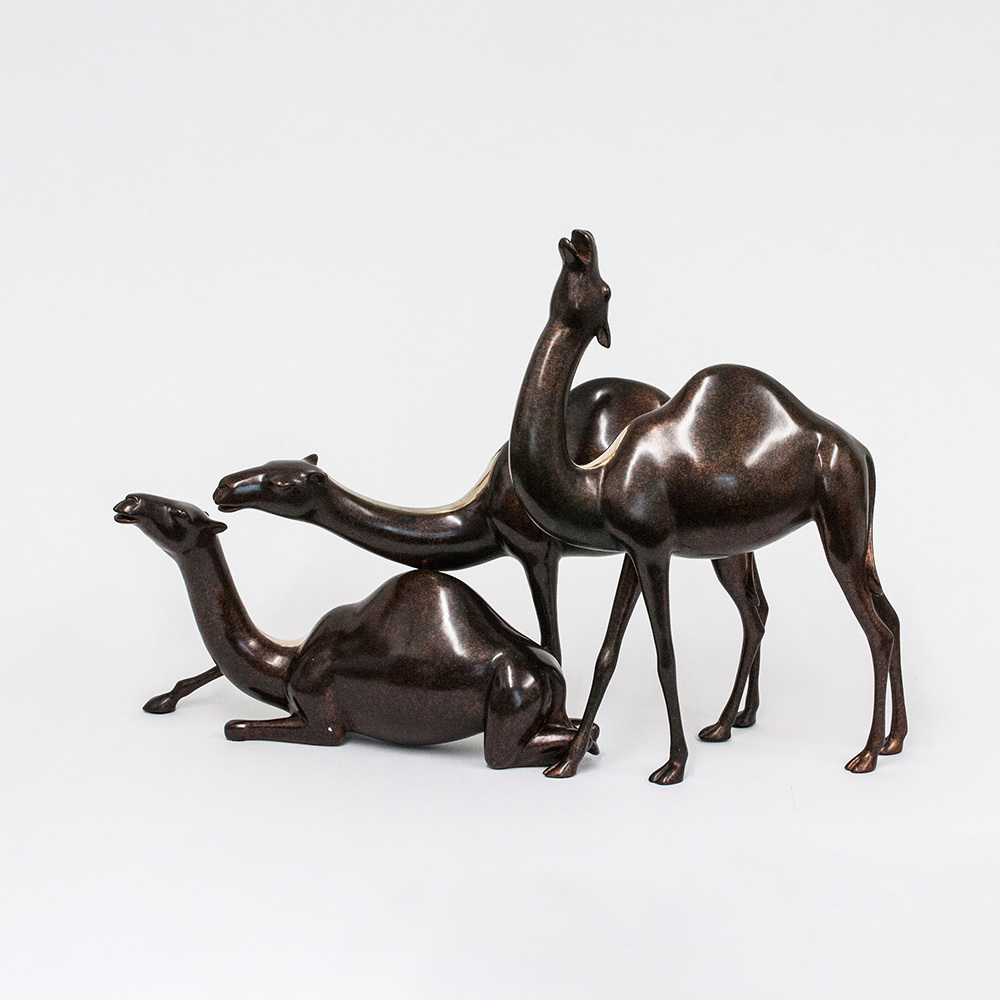 Loet Vanderveen - CAMEL, FAMILY (368) - BRONZE - 23 X 17 - These sculptures are bronze limited editions.
<br>
<br><a href="/[sculpture]/[available]-[patina]-[swatches]/">More than 30 patinas are available</a>. Available patinas are indicated as IN STOCK. Loet Vanderveen limited editions are always in strong demand and our stocked inventory sells quickly. Special orders are not being taken at this time.
<br>
<br>Allow a few weeks for your sculptures to arrive as each one is thoroughly prepared and packed in our warehouse. This includes fully customized crating and boxing for each piece. Your patience is appreciated during this process as we strive to ensure that your new artwork safely arrives.
<br>
<br>Shipping and Handling TBD