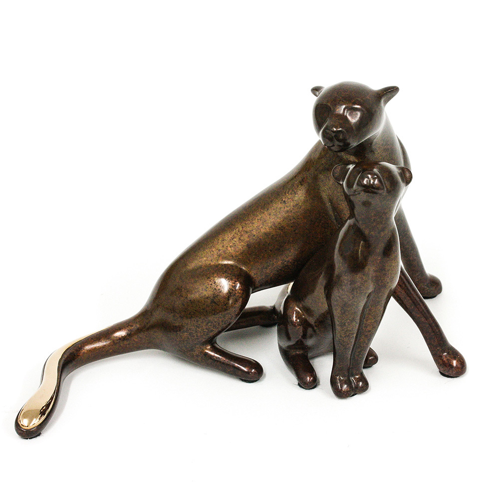 Loet Vanderveen - CHEETAH & CUB (374) - BRONZE - 7.75 X 6.5 X 5.5 - Free Shipping Anywhere In The USA!<br><br>These sculptures are bronze limited editions.<br><br><a href="/[sculpture]/[available]-[patina]-[swatches]/">More than 30 patinas are available</a>. Available patinas are indicated as IN STOCK. Loet Vanderveen limited editions are always in strong demand and our stocked inventory sells quickly. Please contact the galleries for any special orders.<br><br>Allow a few weeks for your sculptures to arrive as each one is thoroughly prepared and packed in our warehouse. This includes fully customized crating and boxing for each piece. Your patience is appreciated during this process as we strive to ensure that your new artwork safely arrives.