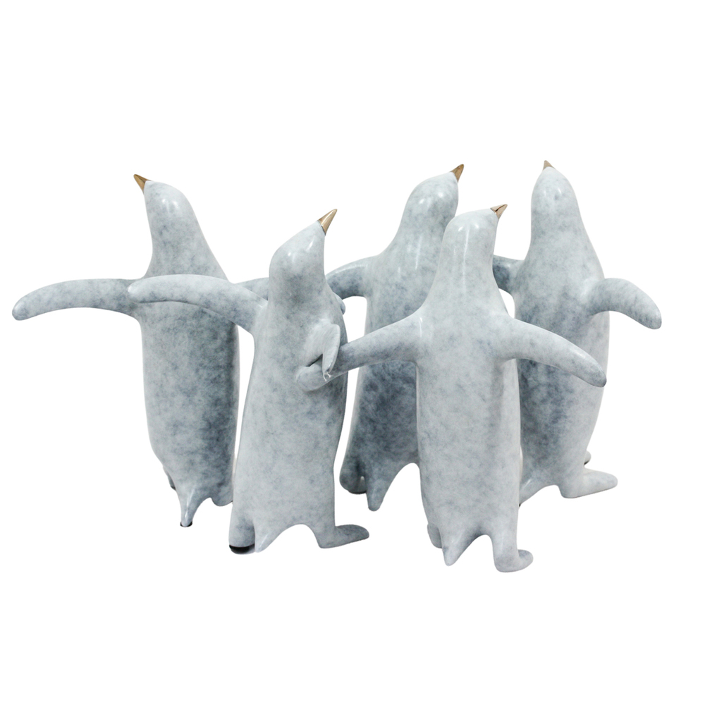 Loet Vanderveen - PENGUIN GROUP, SM. X5 (377) - BRONZE - 11 X 5.5 - These sculptures are bronze limited editions.
<br>
<br><a href="/[sculpture]/[available]-[patina]-[swatches]/">More than 30 patinas are available</a>. Available patinas are indicated as IN STOCK. Loet Vanderveen limited editions are always in strong demand and our stocked inventory sells quickly. Special orders are not being taken at this time.
<br>
<br>Allow a few weeks for your sculptures to arrive as each one is thoroughly prepared and packed in our warehouse. This includes fully customized crating and boxing for each piece. Your patience is appreciated during this process as we strive to ensure that your new artwork safely arrives.
<br>
<br>Shipping and Handling TBD