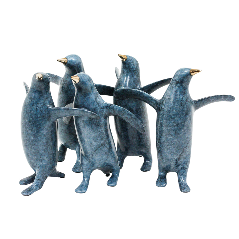 Loet Vanderveen - PENGUIN GROUP, SM. X5 (377) - BRONZE - 11 X 5.5 - These sculptures are bronze limited editions.
<br>
<br><a href="/[sculpture]/[available]-[patina]-[swatches]/">More than 30 patinas are available</a>. Available patinas are indicated as IN STOCK. Loet Vanderveen limited editions are always in strong demand and our stocked inventory sells quickly. Special orders are not being taken at this time.
<br>
<br>Allow a few weeks for your sculptures to arrive as each one is thoroughly prepared and packed in our warehouse. This includes fully customized crating and boxing for each piece. Your patience is appreciated during this process as we strive to ensure that your new artwork safely arrives.
<br>
<br>Shipping and Handling TBD