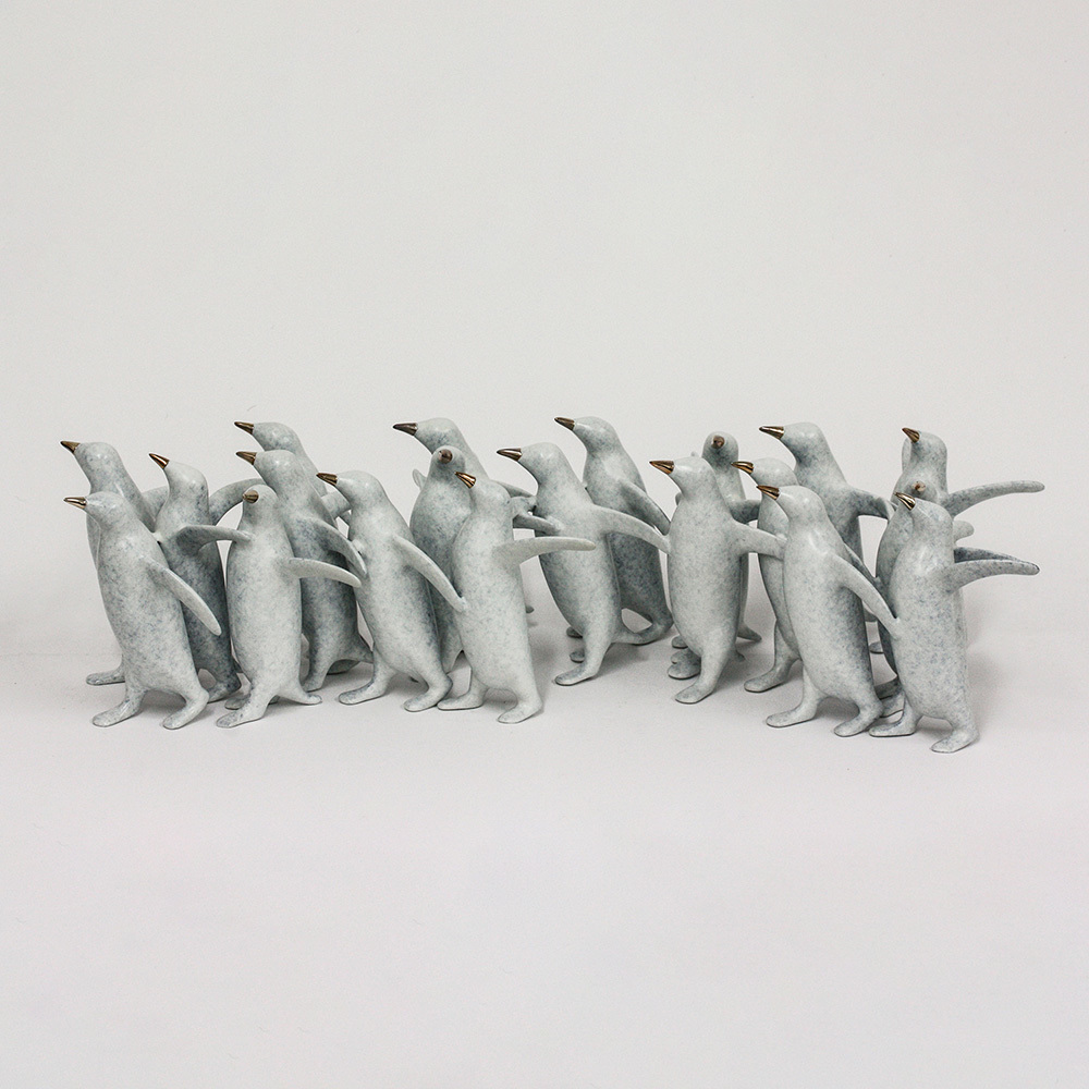 Loet Vanderveen - PENGUINS, LG GROUP X20 (378) - BRONZE - 21.5 X 5.5 - These sculptures are bronze limited editions.
<br>
<br><a href="/[sculpture]/[available]-[patina]-[swatches]/">More than 30 patinas are available</a>. Available patinas are indicated as IN STOCK. Loet Vanderveen limited editions are always in strong demand and our stocked inventory sells quickly. Special orders are not being taken at this time.
<br>
<br>Allow a few weeks for your sculptures to arrive as each one is thoroughly prepared and packed in our warehouse. This includes fully customized crating and boxing for each piece. Your patience is appreciated during this process as we strive to ensure that your new artwork safely arrives.
<br>
<br>Shipping and Handling TBD