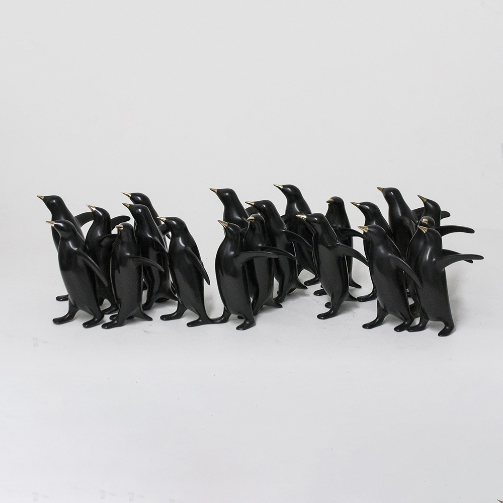 Loet Vanderveen - PENGUINS, LG GROUP X20 (378) - BRONZE - 21.5 X 5.5 - Free Shipping Anywhere In The USA!
<br>
<br>These sculptures are bronze limited editions.
<br>
<br><a href="/[sculpture]/[available]-[patina]-[swatches]/">More than 30 patinas are available</a>. Available patinas are indicated as IN STOCK. Loet Vanderveen limited editions are always in strong demand and our stocked inventory sells quickly. Special orders are not being taken at this time.
<br>
<br>Allow a few weeks for your sculptures to arrive as each one is thoroughly prepared and packed in our warehouse. This includes fully customized crating and boxing for each piece. Your patience is appreciated during this process as we strive to ensure that your new artwork safely arrives.