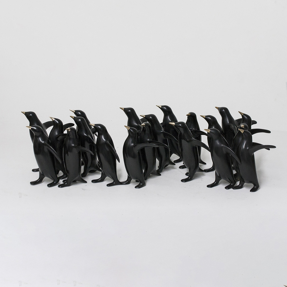 Loet Vanderveen - PENGUINS, LG GROUP X20 (378) - BRONZE - 21.5 X 5.5 - These sculptures are bronze limited editions.
<br>
<br><a href="/[sculpture]/[available]-[patina]-[swatches]/">More than 30 patinas are available</a>. Available patinas are indicated as IN STOCK. Loet Vanderveen limited editions are always in strong demand and our stocked inventory sells quickly. Special orders are not being taken at this time.
<br>
<br>Allow a few weeks for your sculptures to arrive as each one is thoroughly prepared and packed in our warehouse. This includes fully customized crating and boxing for each piece. Your patience is appreciated during this process as we strive to ensure that your new artwork safely arrives.
<br>
<br>Shipping and Handling TBD