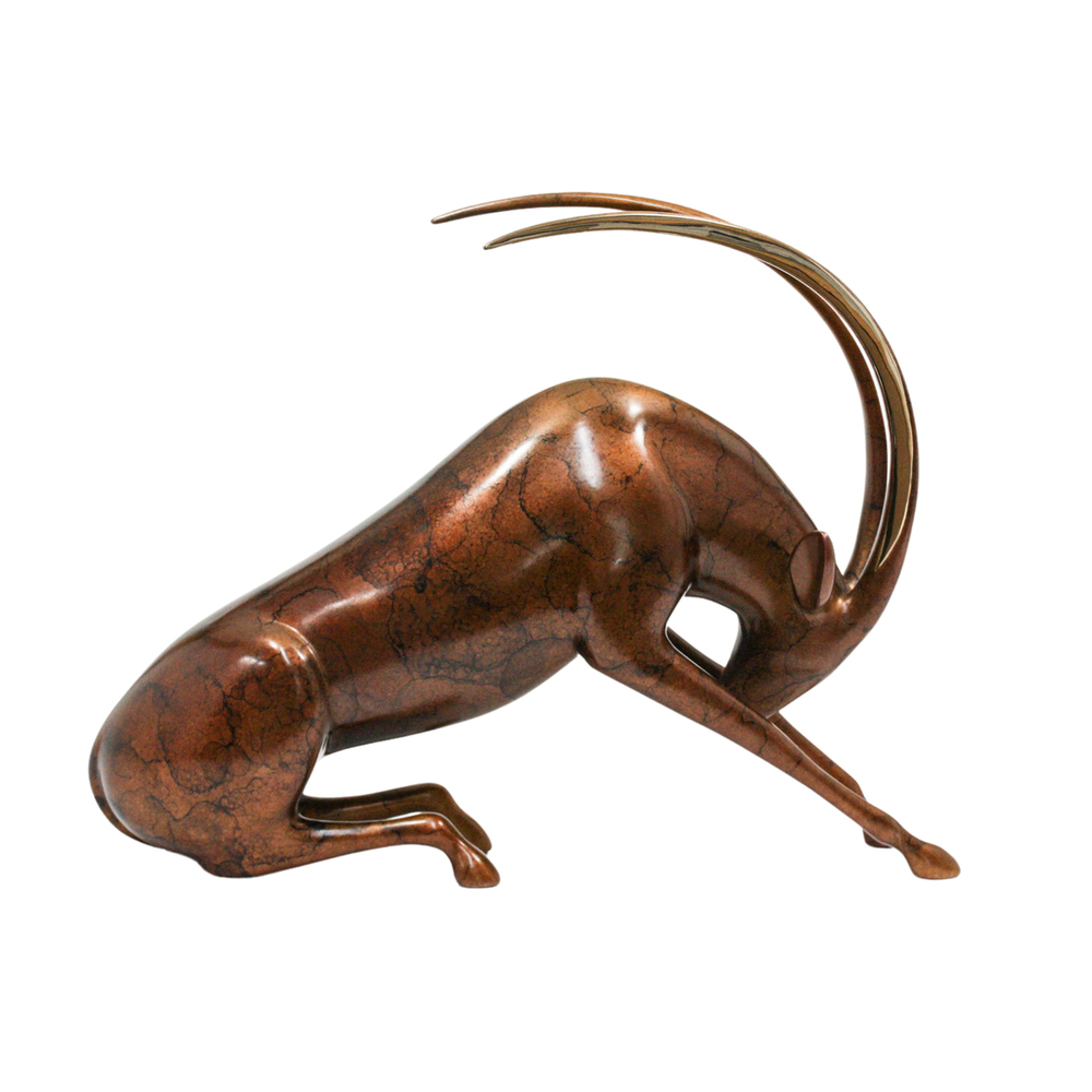 Loet Vanderveen - ORYX, RECLINING (379) - BRONZE - 13 X 14 - These sculptures are bronze limited editions.
<br>
<br><a href="/[sculpture]/[available]-[patina]-[swatches]/">More than 30 patinas are available</a>. Available patinas are indicated as IN STOCK. Loet Vanderveen limited editions are always in strong demand and our stocked inventory sells quickly. Special orders are not being taken at this time.
<br>
<br>Allow a few weeks for your sculptures to arrive as each one is thoroughly prepared and packed in our warehouse. This includes fully customized crating and boxing for each piece. Your patience is appreciated during this process as we strive to ensure that your new artwork safely arrives.
<br>
<br>Shipping and Handling TBD
