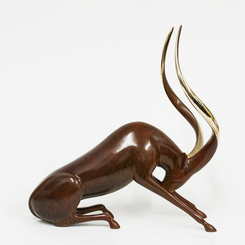 Loet Vanderveen - GAZELLE, STRETCHING (382) - BRONZE - 15 X 8 X 14.5 - These sculptures are bronze limited editions.
<br>
<br><a href="/[sculpture]/[available]-[patina]-[swatches]/">More than 30 patinas are available</a>. Available patinas are indicated as IN STOCK. Loet Vanderveen limited editions are always in strong demand and our stocked inventory sells quickly. Special orders are not being taken at this time.
<br>
<br>Allow a few weeks for your sculptures to arrive as each one is thoroughly prepared and packed in our warehouse. This includes fully customized crating and boxing for each piece. Your patience is appreciated during this process as we strive to ensure that your new artwork safely arrives.
<br>
<br>Shipping and Handling TBD