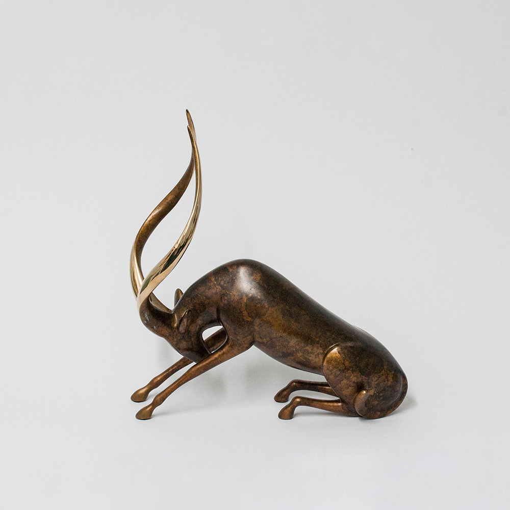 Loet Vanderveen - GAZELLE, STRETCHING (382) - BRONZE - 15 X 8 X 14.5 - These sculptures are bronze limited editions.
<br>
<br><a href="/[sculpture]/[available]-[patina]-[swatches]/">More than 30 patinas are available</a>. Available patinas are indicated as IN STOCK. Loet Vanderveen limited editions are always in strong demand and our stocked inventory sells quickly. Special orders are not being taken at this time.
<br>
<br>Allow a few weeks for your sculptures to arrive as each one is thoroughly prepared and packed in our warehouse. This includes fully customized crating and boxing for each piece. Your patience is appreciated during this process as we strive to ensure that your new artwork safely arrives.
<br>
<br>Shipping and Handling TBD