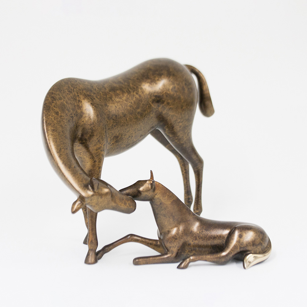 Loet Vanderveen - HORSE AND FOAL (386) - BRONZE - 9 X 7.75 - These sculptures are bronze limited editions.
<br>
<br><a href="/[sculpture]/[available]-[patina]-[swatches]/">More than 30 patinas are available</a>. Available patinas are indicated as IN STOCK. Loet Vanderveen limited editions are always in strong demand and our stocked inventory sells quickly. Special orders are not being taken at this time.
<br>
<br>Allow a few weeks for your sculptures to arrive as each one is thoroughly prepared and packed in our warehouse. This includes fully customized crating and boxing for each piece. Your patience is appreciated during this process as we strive to ensure that your new artwork safely arrives.
<br>
<br>Shipping and Handling TBD