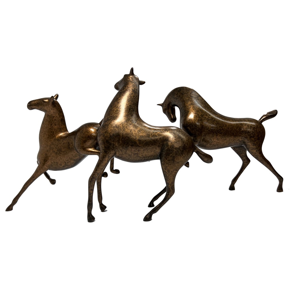 Loet Vanderveen - HORSES, PRANCING (394) - BRONZE - 18.5 X 9 - These sculptures are bronze limited editions.
<br>
<br><a href="/[sculpture]/[available]-[patina]-[swatches]/">More than 30 patinas are available</a>. Available patinas are indicated as IN STOCK. Loet Vanderveen limited editions are always in strong demand and our stocked inventory sells quickly. Special orders are not being taken at this time.
<br>
<br>Allow a few weeks for your sculptures to arrive as each one is thoroughly prepared and packed in our warehouse. This includes fully customized crating and boxing for each piece. Your patience is appreciated during this process as we strive to ensure that your new artwork safely arrives.
<br>
<br>Shipping and Handling TBD