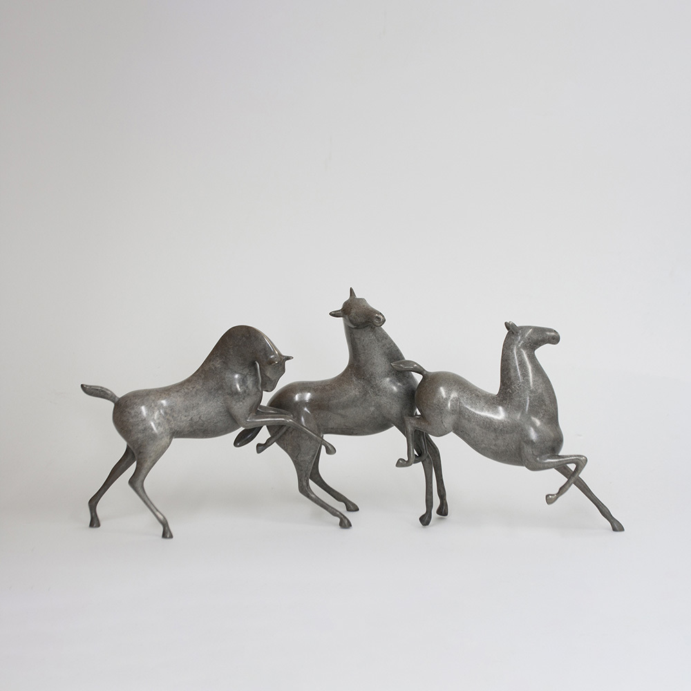 Loet Vanderveen - HORSES, PRANCING (394) - BRONZE - 18.5 X 9 - These sculptures are bronze limited editions.
<br>
<br><a href="/[sculpture]/[available]-[patina]-[swatches]/">More than 30 patinas are available</a>. Available patinas are indicated as IN STOCK. Loet Vanderveen limited editions are always in strong demand and our stocked inventory sells quickly. Special orders are not being taken at this time.
<br>
<br>Allow a few weeks for your sculptures to arrive as each one is thoroughly prepared and packed in our warehouse. This includes fully customized crating and boxing for each piece. Your patience is appreciated during this process as we strive to ensure that your new artwork safely arrives.
<br>
<br>Shipping and Handling TBD