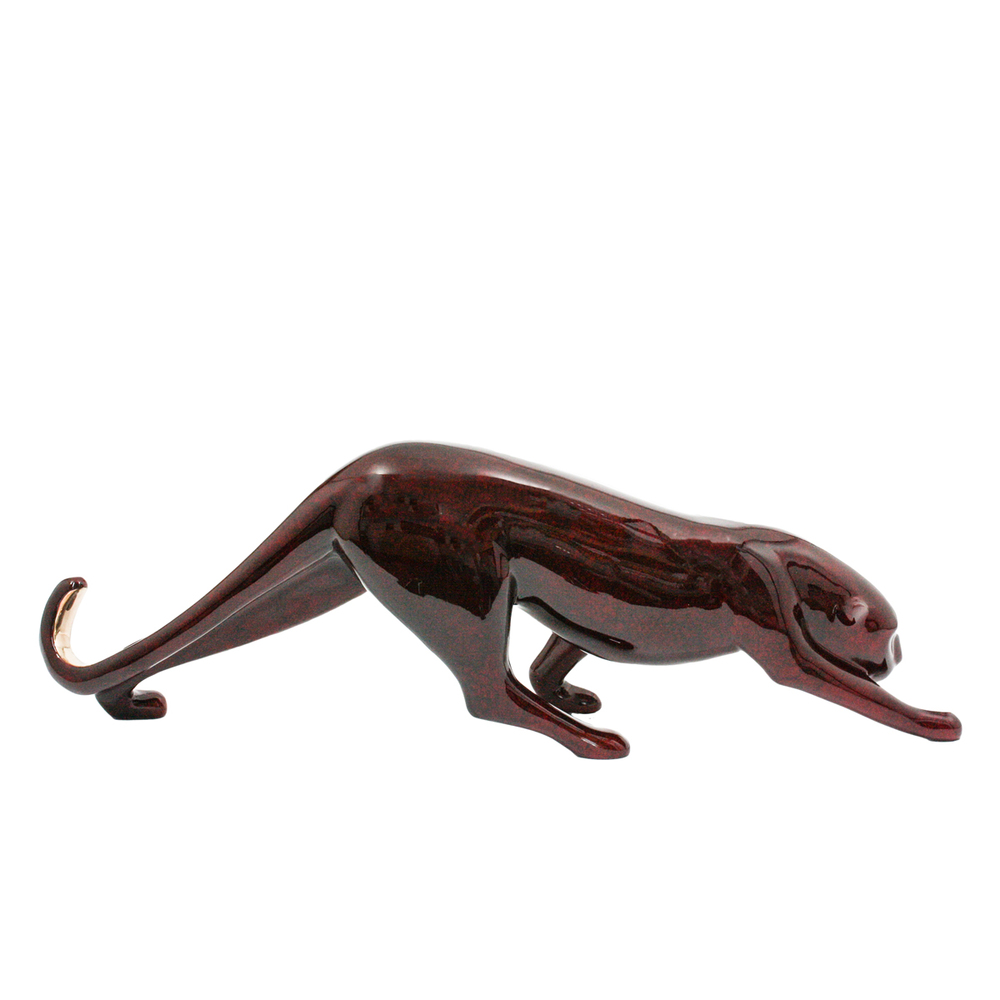Loet Vanderveen - COUGAR, STRETCHING (396) - BRONZE - 21 X 7 - These sculptures are bronze limited editions.
<br>
<br><a href="/[sculpture]/[available]-[patina]-[swatches]/">More than 30 patinas are available</a>. Available patinas are indicated as IN STOCK. Loet Vanderveen limited editions are always in strong demand and our stocked inventory sells quickly. Special orders are not being taken at this time.
<br>
<br>Allow a few weeks for your sculptures to arrive as each one is thoroughly prepared and packed in our warehouse. This includes fully customized crating and boxing for each piece. Your patience is appreciated during this process as we strive to ensure that your new artwork safely arrives.
<br>
<br>Shipping and Handling TBD