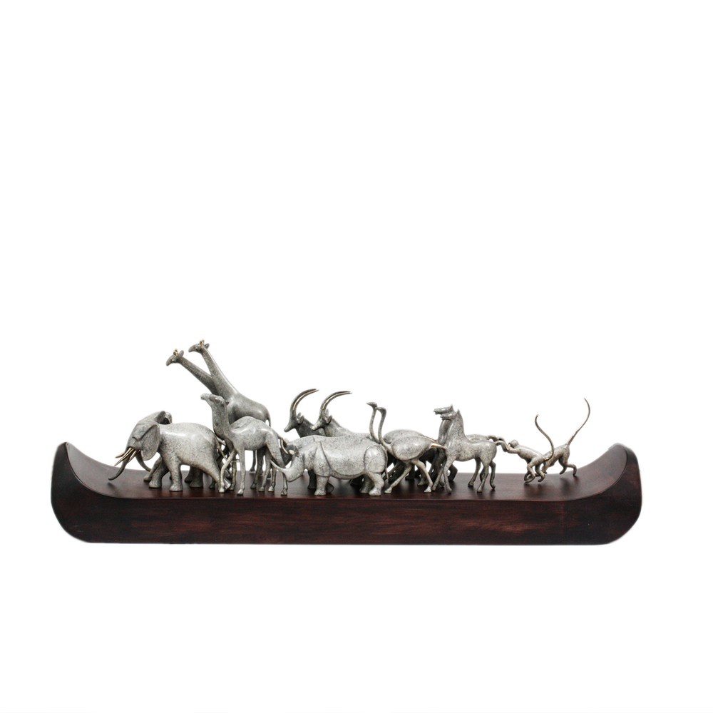 Loet Vanderveen - ARK, NOAH'S LG (404) - BRONZE - 32 X 9 - These sculptures are bronze limited editions.
<br>
<br><a href="/[sculpture]/[available]-[patina]-[swatches]/">More than 30 patinas are available</a>. Available patinas are indicated as IN STOCK. Loet Vanderveen limited editions are always in strong demand and our stocked inventory sells quickly. Special orders are not being taken at this time.
<br>
<br>Allow a few weeks for your sculptures to arrive as each one is thoroughly prepared and packed in our warehouse. This includes fully customized crating and boxing for each piece. Your patience is appreciated during this process as we strive to ensure that your new artwork safely arrives.
<br>
<br>Shipping and Handling TBD