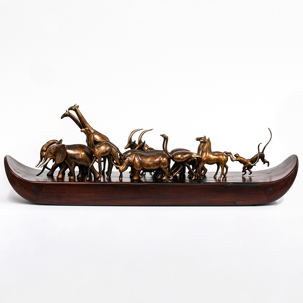 Loet Vanderveen - ARK, NOAH'S LG (404) - BRONZE - 32 X 9 - These sculptures are bronze limited editions.
<br>
<br><a href="/[sculpture]/[available]-[patina]-[swatches]/">More than 30 patinas are available</a>. Available patinas are indicated as IN STOCK. Loet Vanderveen limited editions are always in strong demand and our stocked inventory sells quickly. Special orders are not being taken at this time.
<br>
<br>Allow a few weeks for your sculptures to arrive as each one is thoroughly prepared and packed in our warehouse. This includes fully customized crating and boxing for each piece. Your patience is appreciated during this process as we strive to ensure that your new artwork safely arrives.
<br>
<br>Shipping and Handling TBD