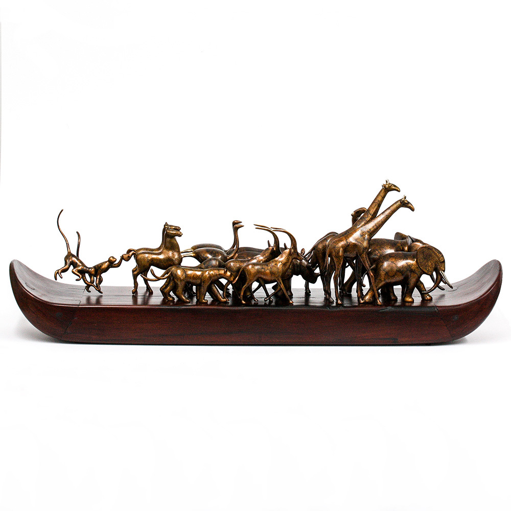 Loet Vanderveen - ARK, NOAH'S LG (404) - BRONZE - 32 X 9 - These sculptures are bronze limited editions.
<br>
<br><a href="/[sculpture]/[available]-[patina]-[swatches]/">More than 30 patinas are available</a>. Available patinas are indicated as IN STOCK. Loet Vanderveen limited editions are always in strong demand and our stocked inventory sells quickly. Special orders are not being taken at this time.
<br>
<br>Allow a few weeks for your sculptures to arrive as each one is thoroughly prepared and packed in our warehouse. This includes fully customized crating and boxing for each piece. Your patience is appreciated during this process as we strive to ensure that your new artwork safely arrives.
<br>
<br>Shipping and Handling TBD
